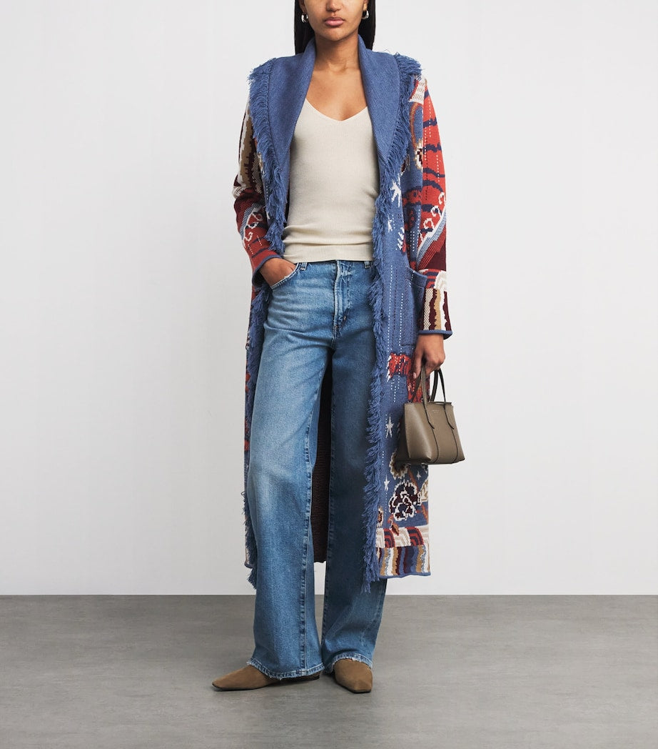 Navy Merino Wool Jacquard Mick Coat