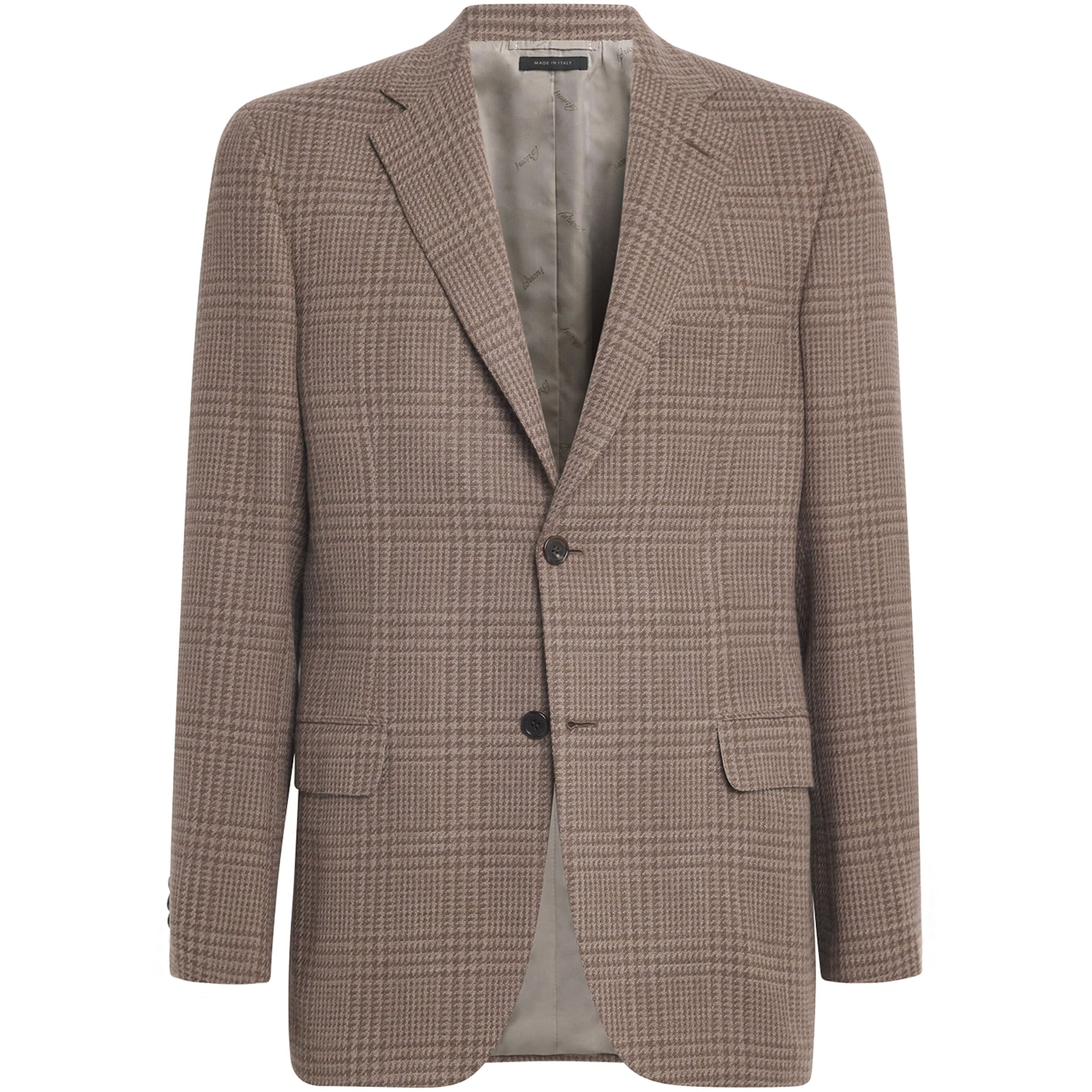 Brioni Brown Wool-Silk Check Blazer