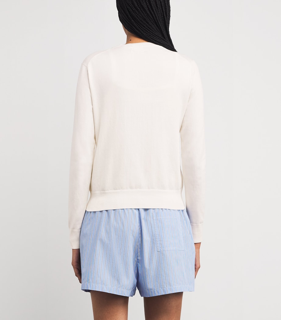 Ivory Cotton-Blend Polo Pony Cardigan
