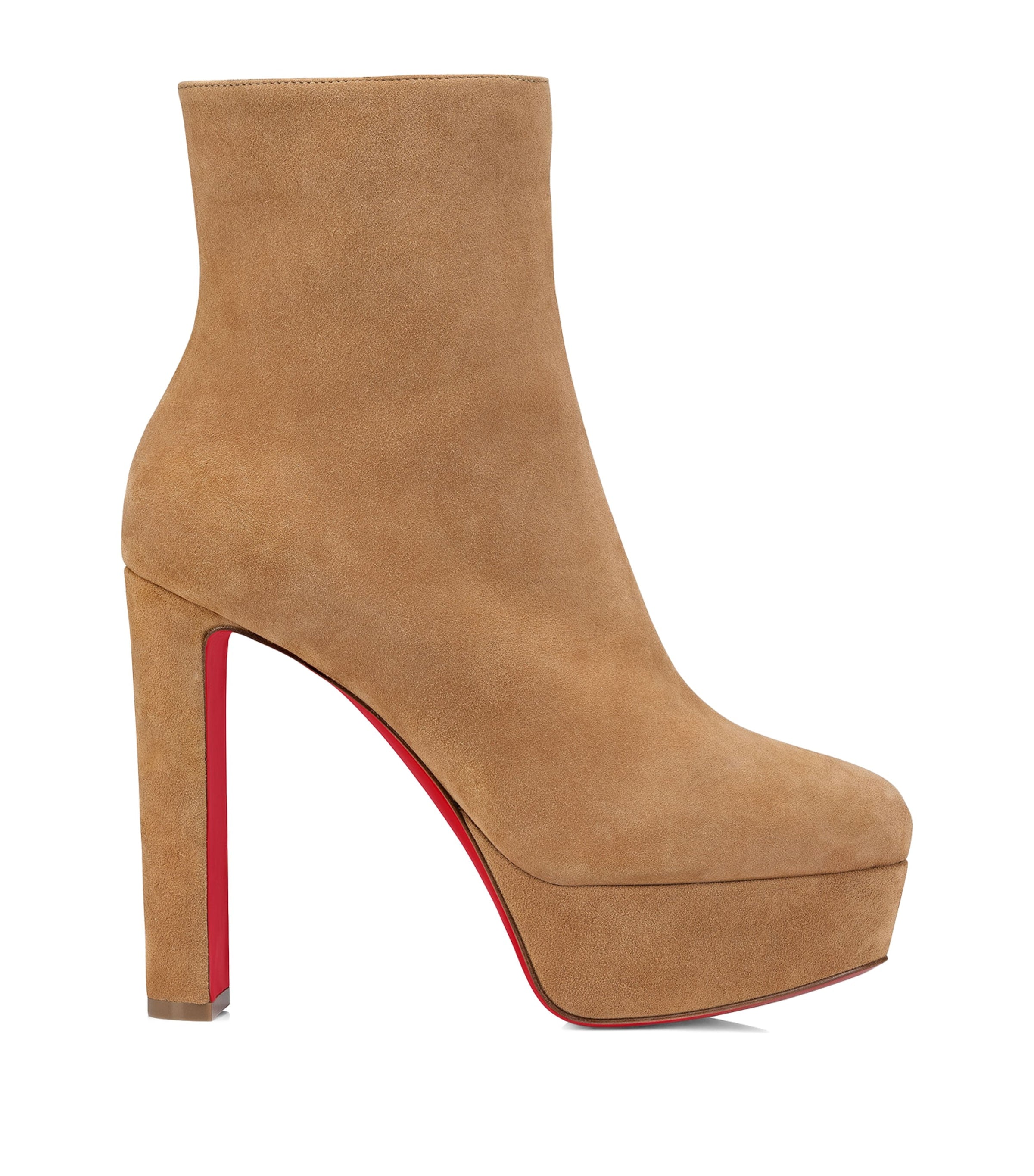 Christian Louboutin Red Loo Booty Suede Platform Boots 130
