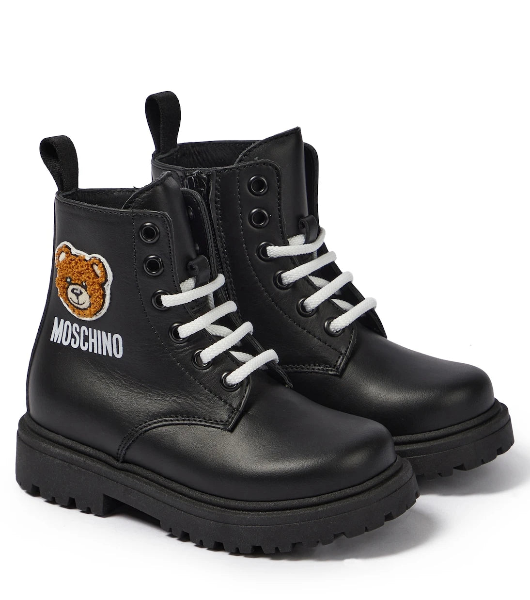 Moschino Kids - Teddy leather lace-up boots
