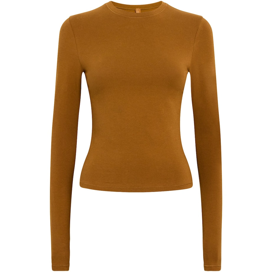Skims Brown Cotton Jersey Long-Sleeve T-Shirt