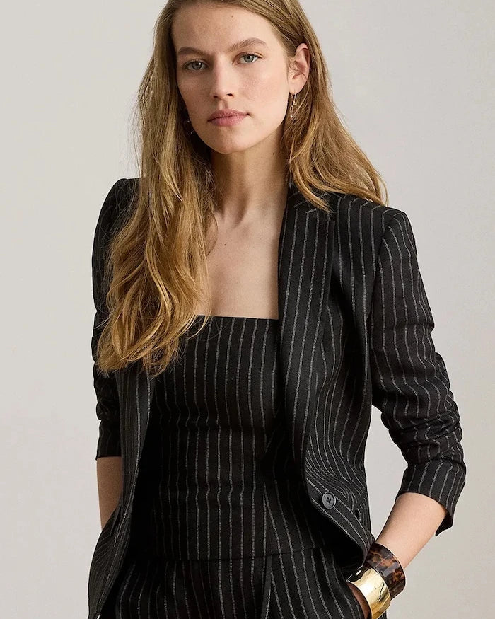 Lauren Ralph Lauren tek düğmeli kadın keten ceket