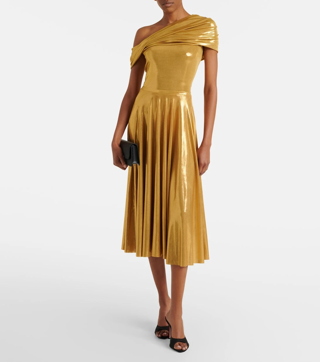 Norma Kamali - Pleated metallic midi skirt