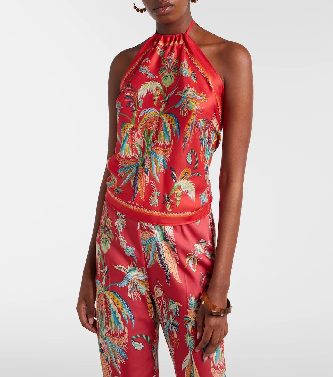 Etro - Printed halterneck silk twill top