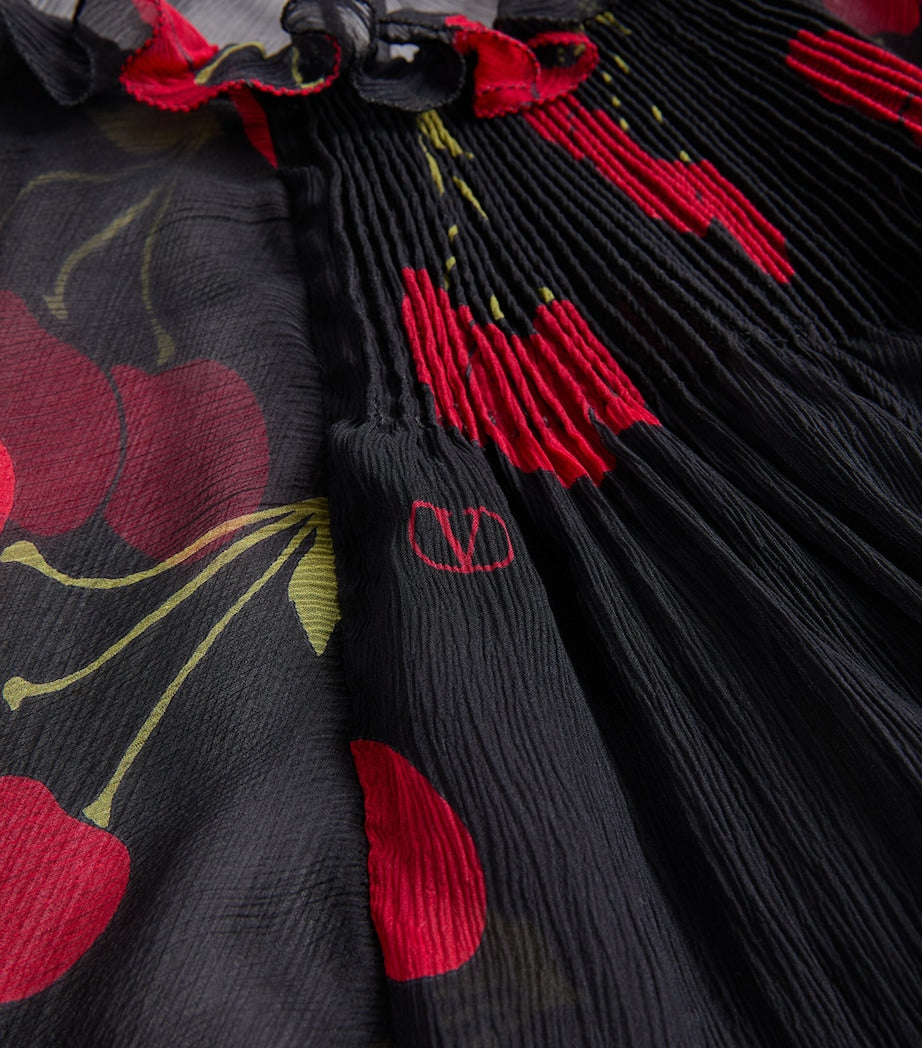 Valentino Black Silk Cherryfic Maxi Dress