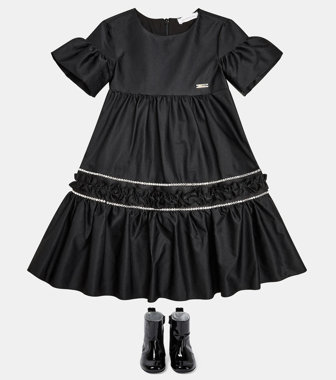 Monnalisa - Ruffle-trimmed embellished satin dress