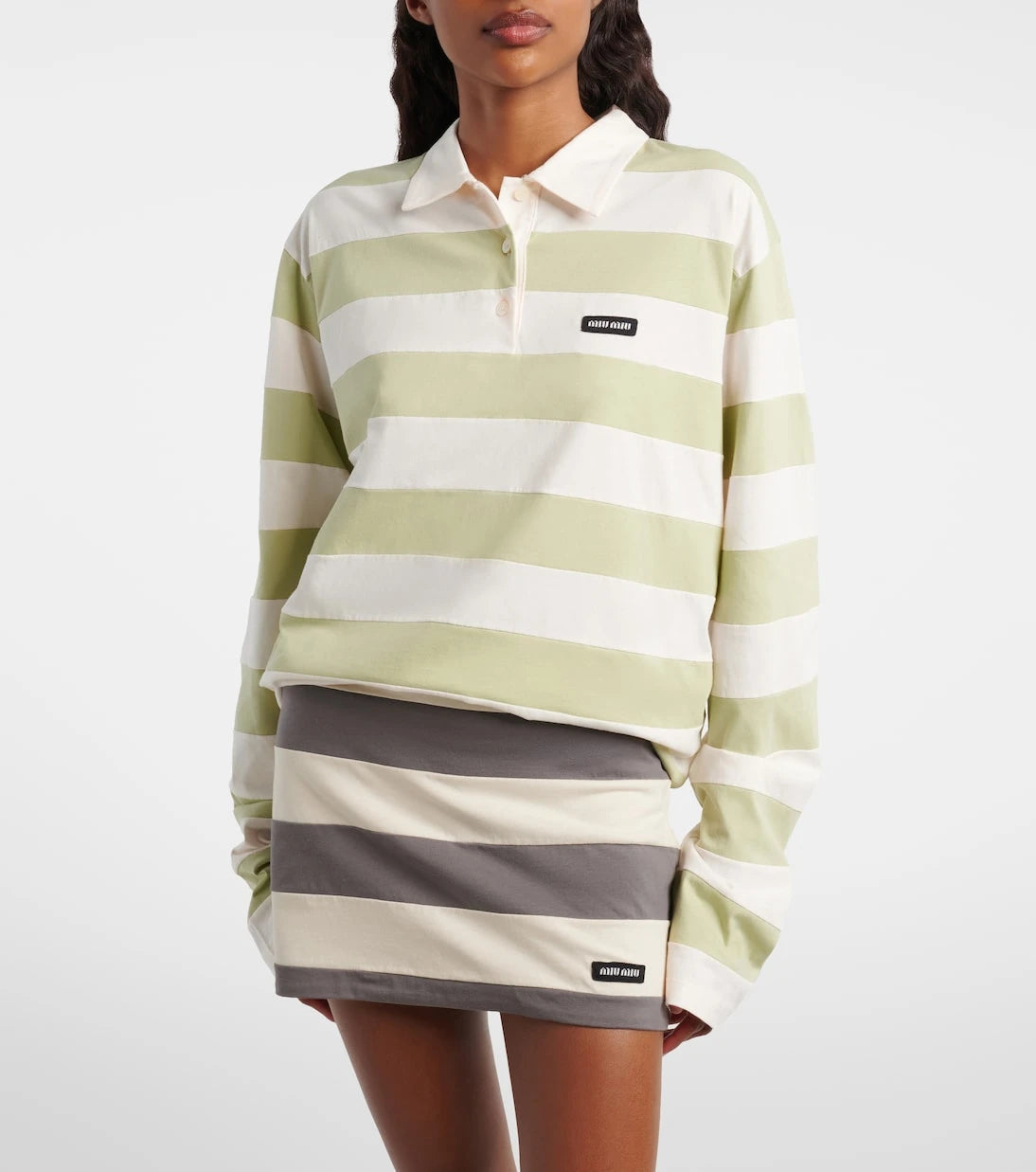 Miu Miu - Striped cotton jersey polo shirt
