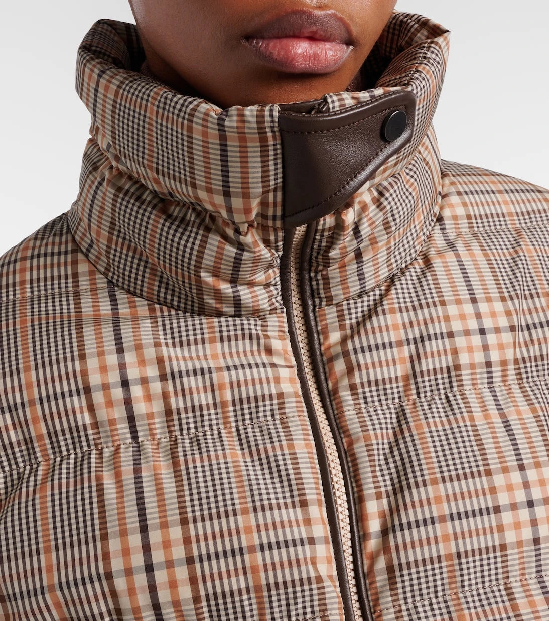 Brunello Cucinelli - Checked leather-trimmed down jacket