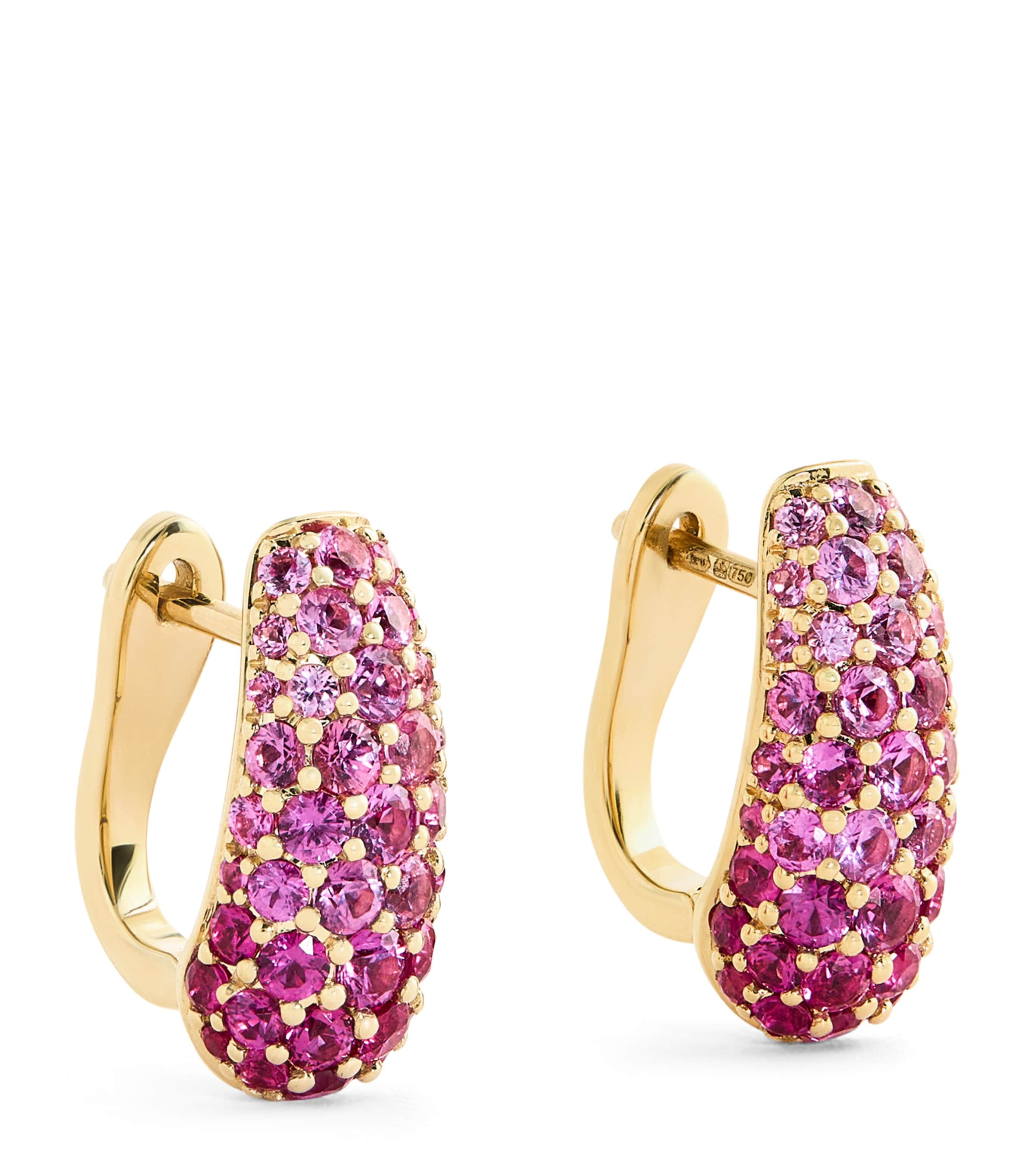 Yellow Gold and Pink Sapphire Holly Huggie Earrings