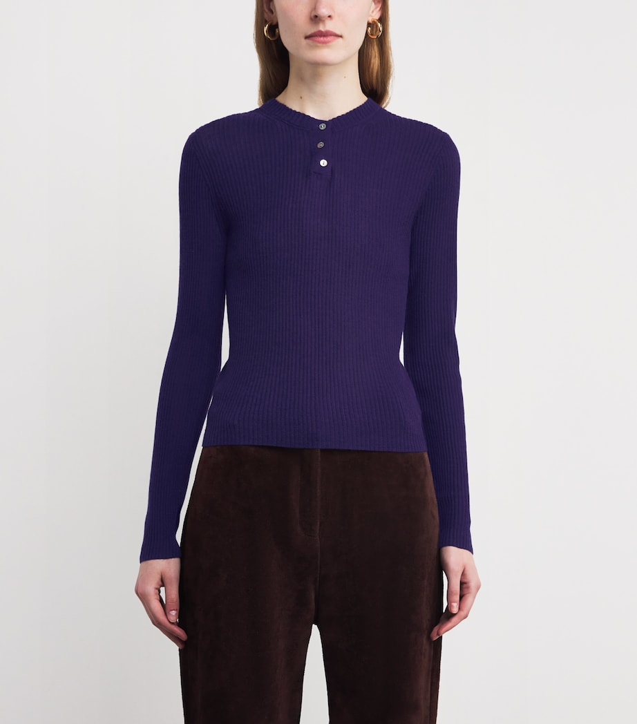 Vince Purple Ribbed Henley Top