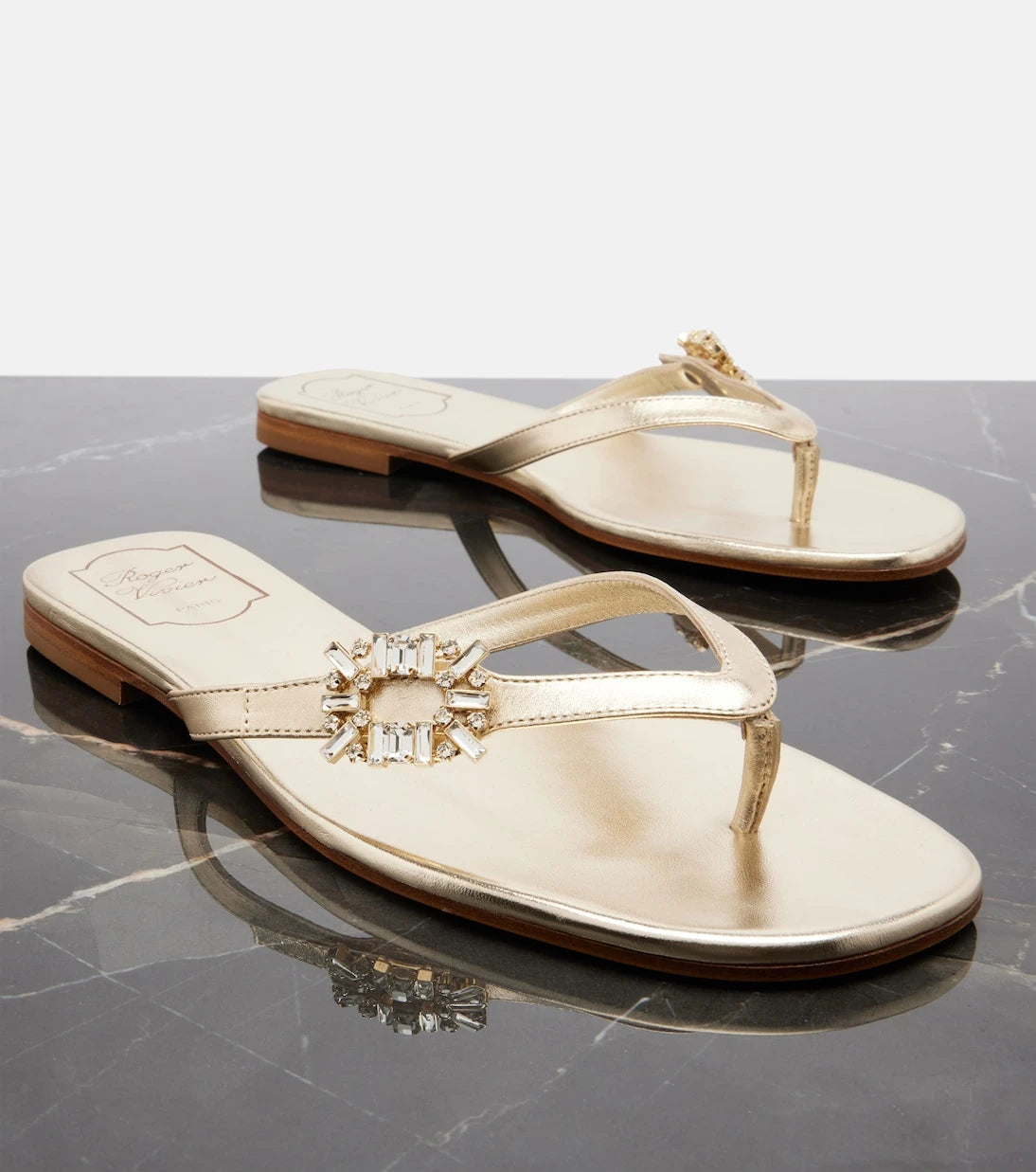 Roger Vivier - Embellished metallic leather thong sandals