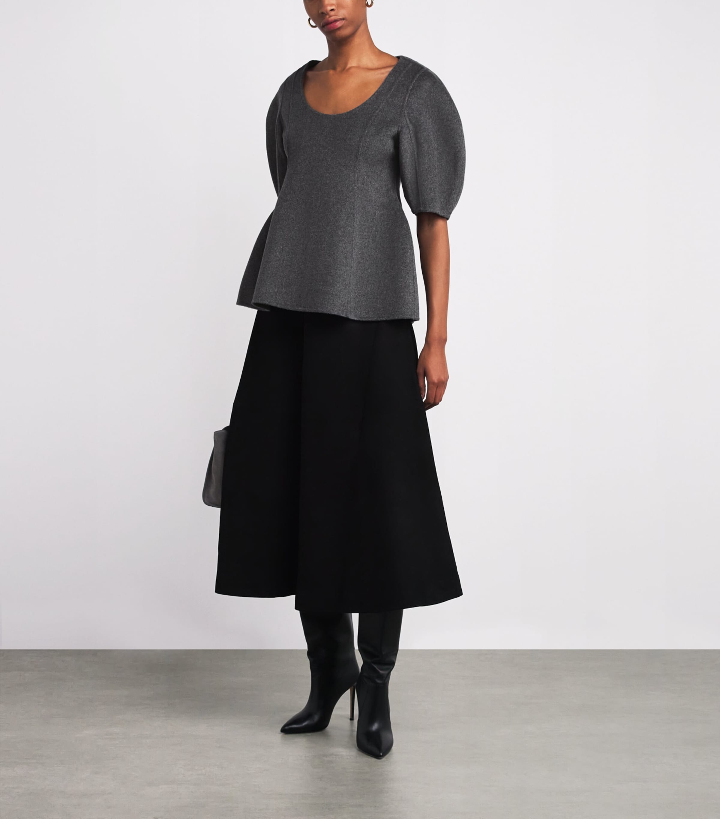 Róhe Grey Wool-Cashmere Peplum Top