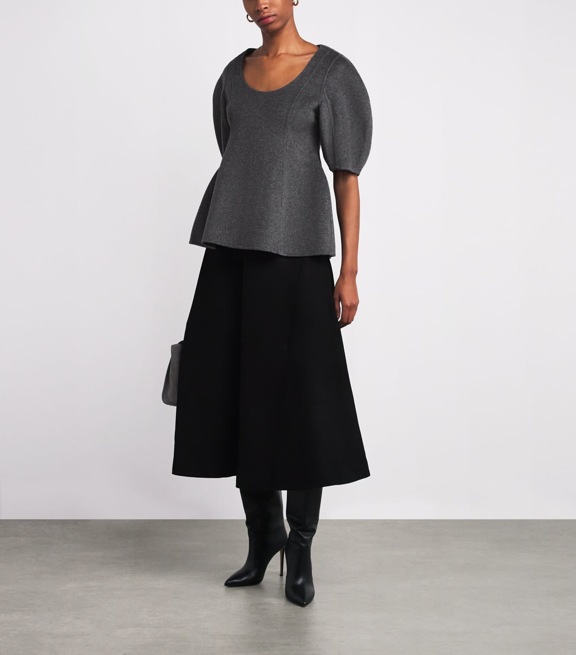 Róhe Grey Wool-Cashmere Peplum Top