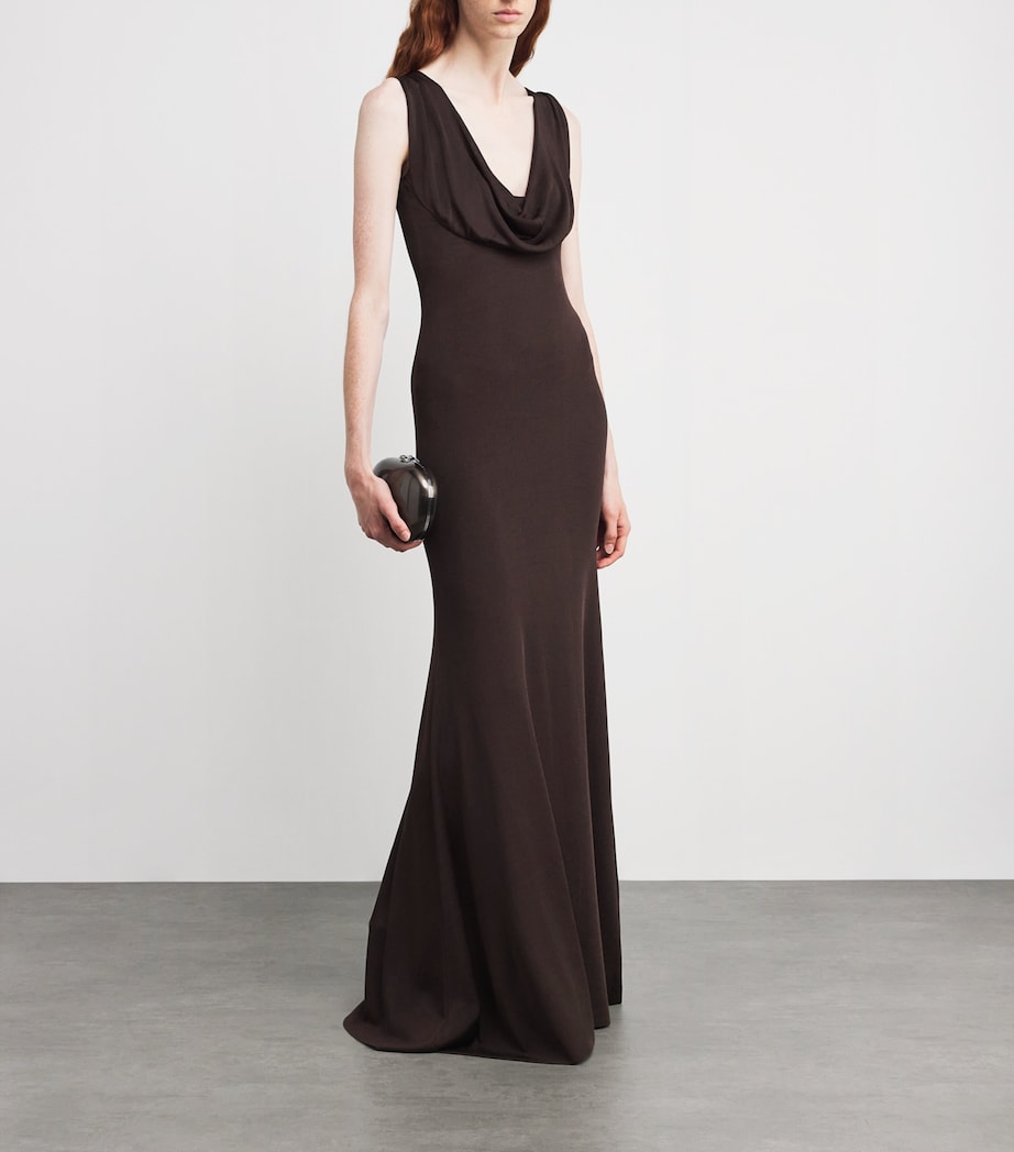 Roland Mouret Brown Knitted Draped Maxi Dress