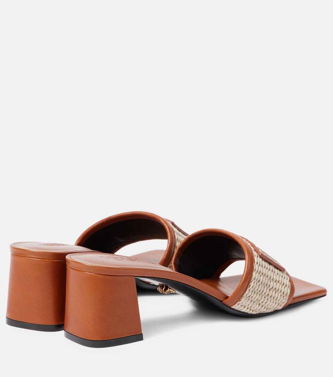 Versace - Theia Barocco deri şeritli rafya mule terlik