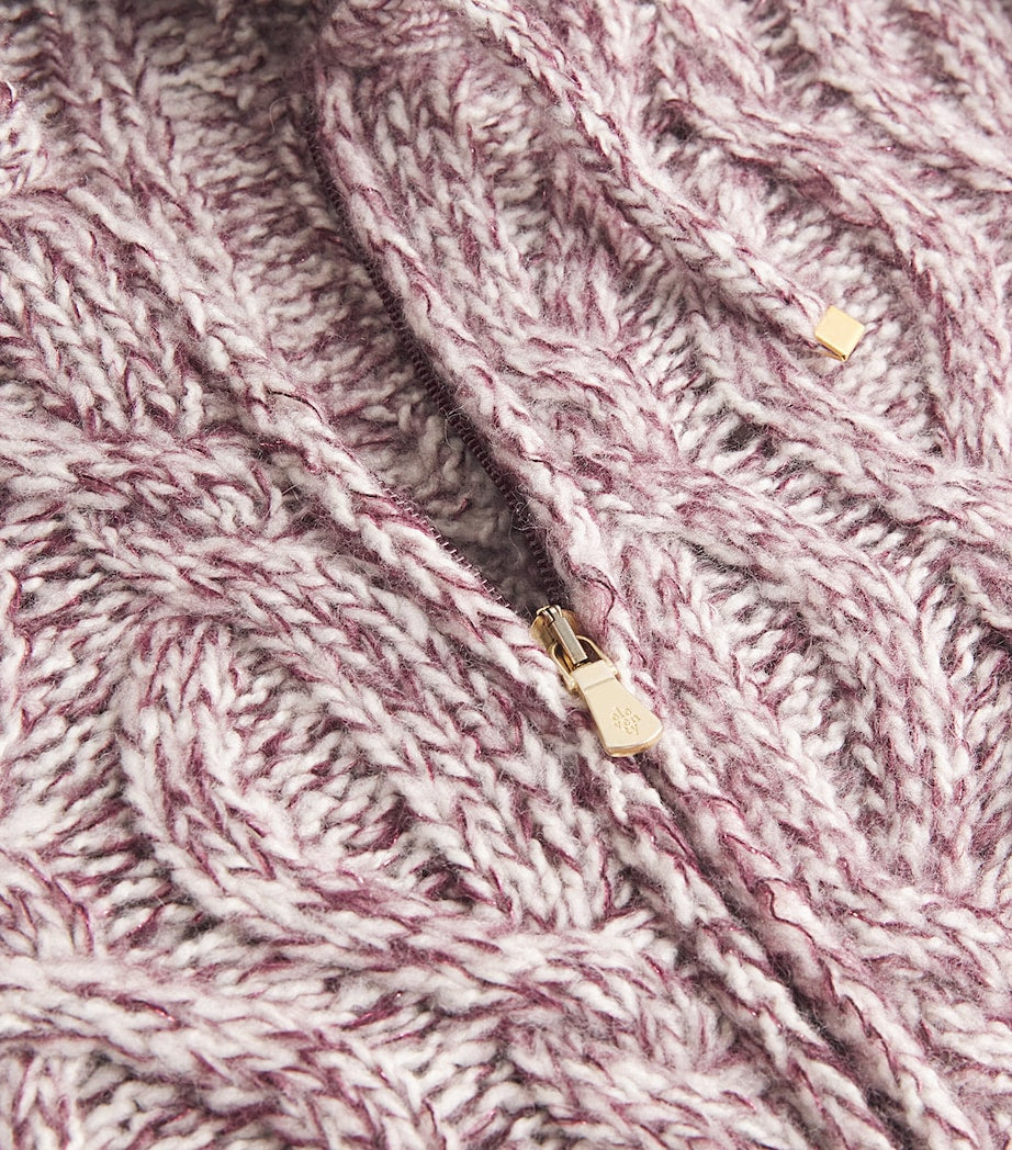 Eleventy Burgundy Wool-Blend Cable-Knit Zip-Up Hoodie