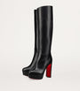 Christian Louboutin Black Loo Botta Alta Leather Knee-High Boots 130