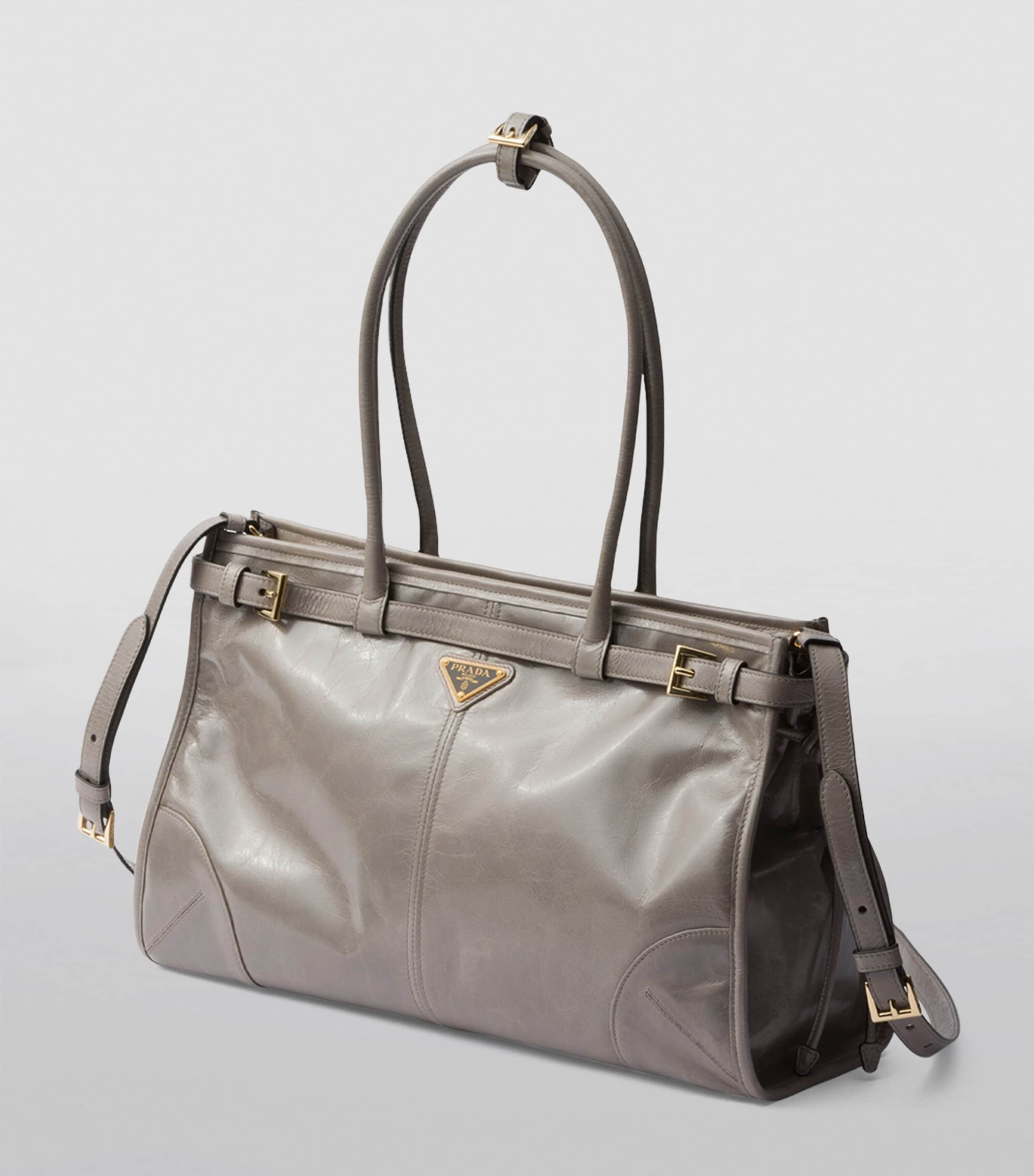 Prada Grey Large Leather Top-Handle Bag