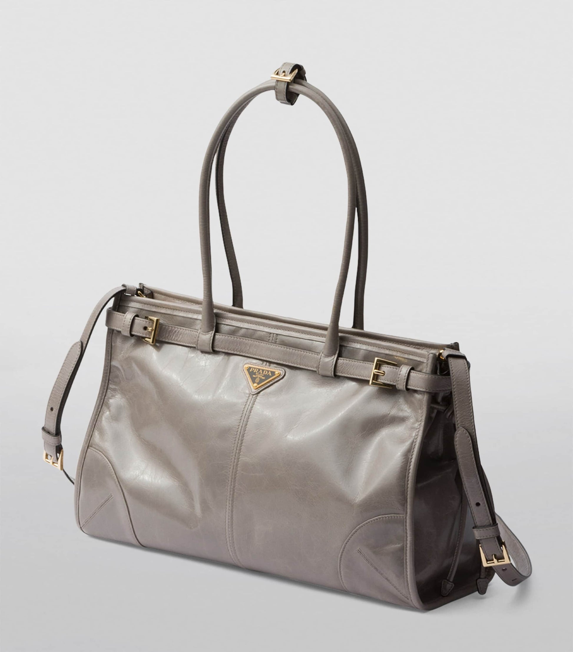 Prada Grey Large Leather Top-Handle Bag