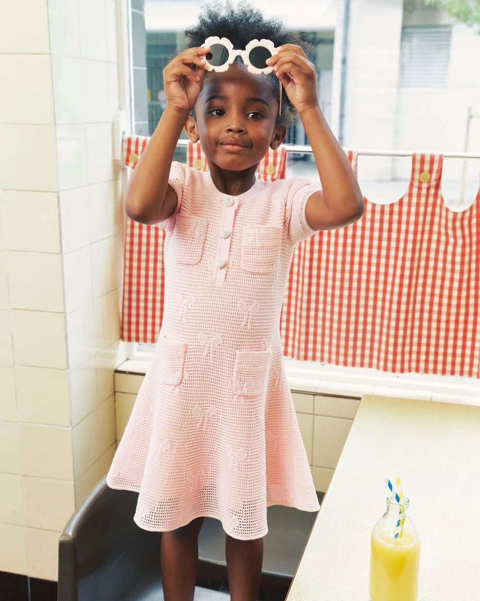 Self-Portrait Kids - Bow crochet cotton-blend dress
