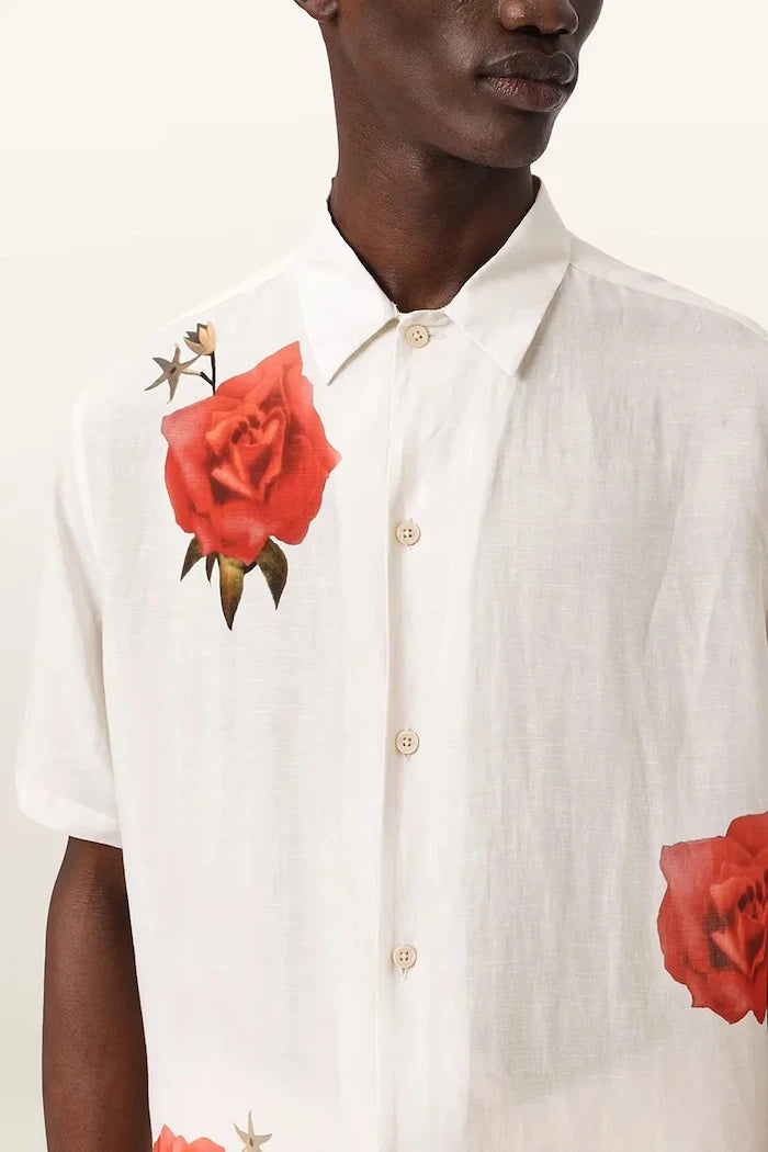 AllSaints риза мъжка с лен FLEUR