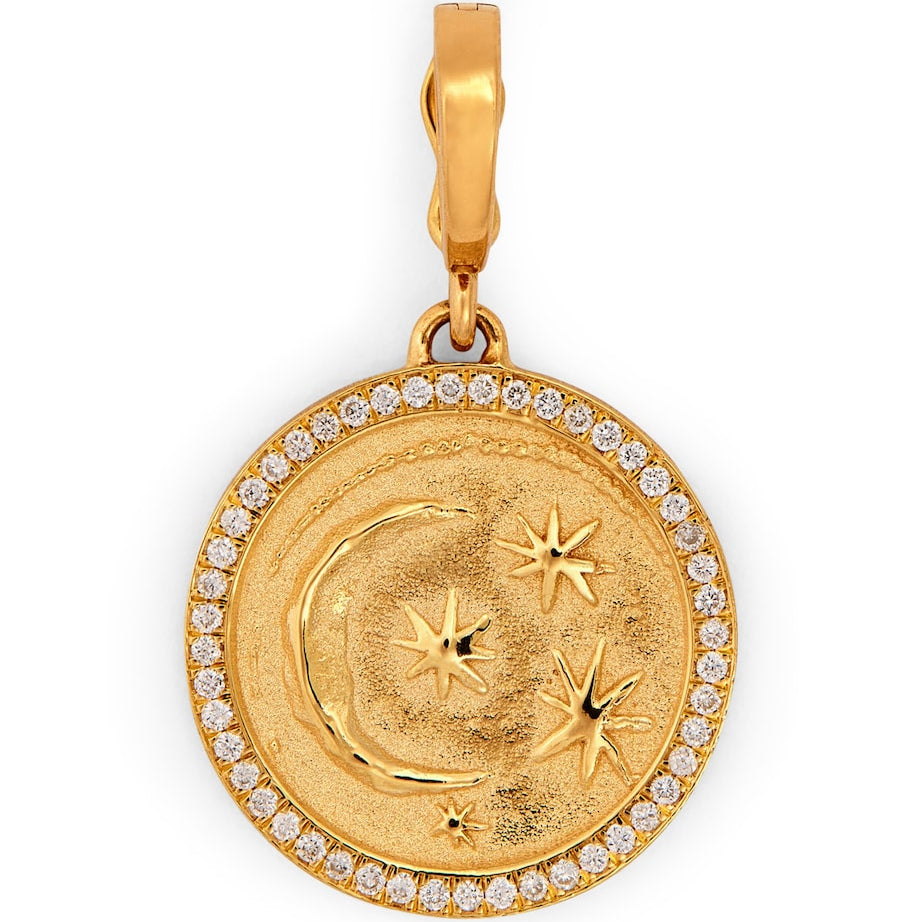 Small Yellow Gold and Diamond Cosmic Coin Charm