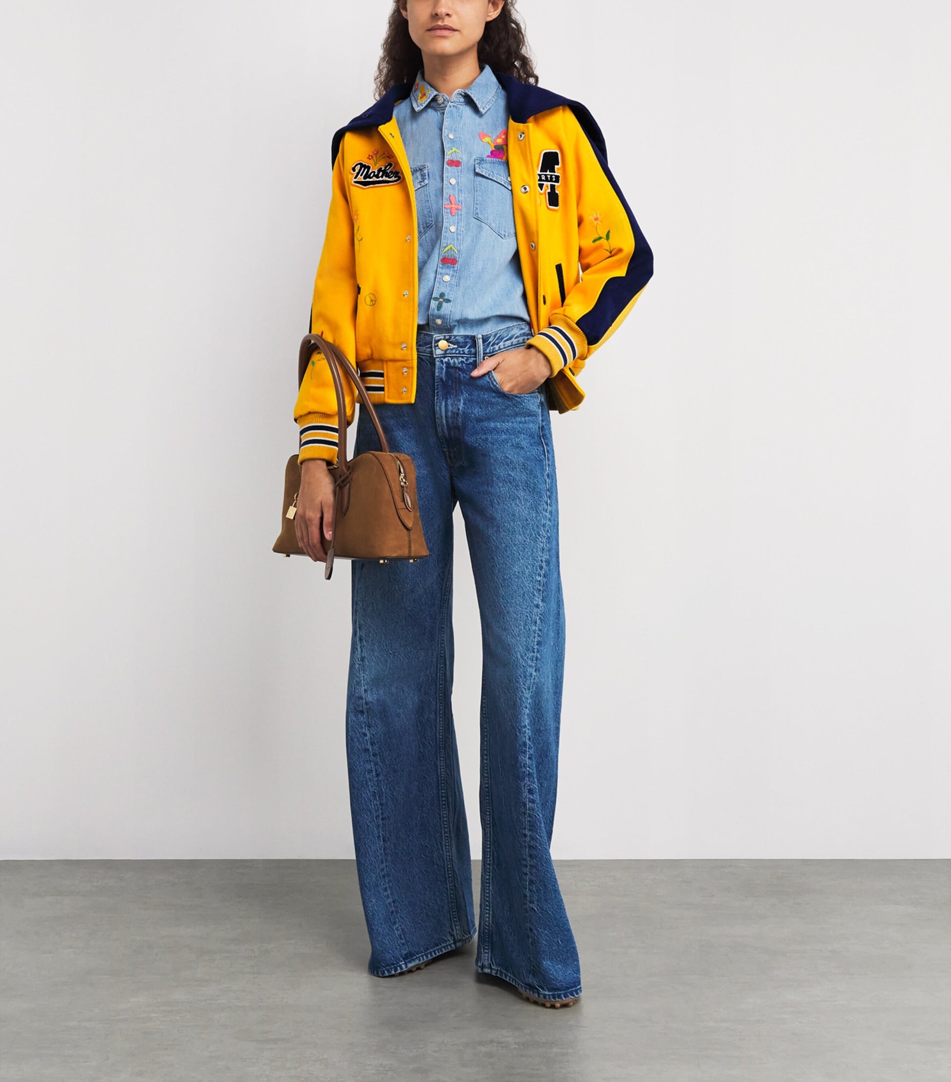 MOTHER Yellow The Split Hood Team Spirit Bomber Jacket