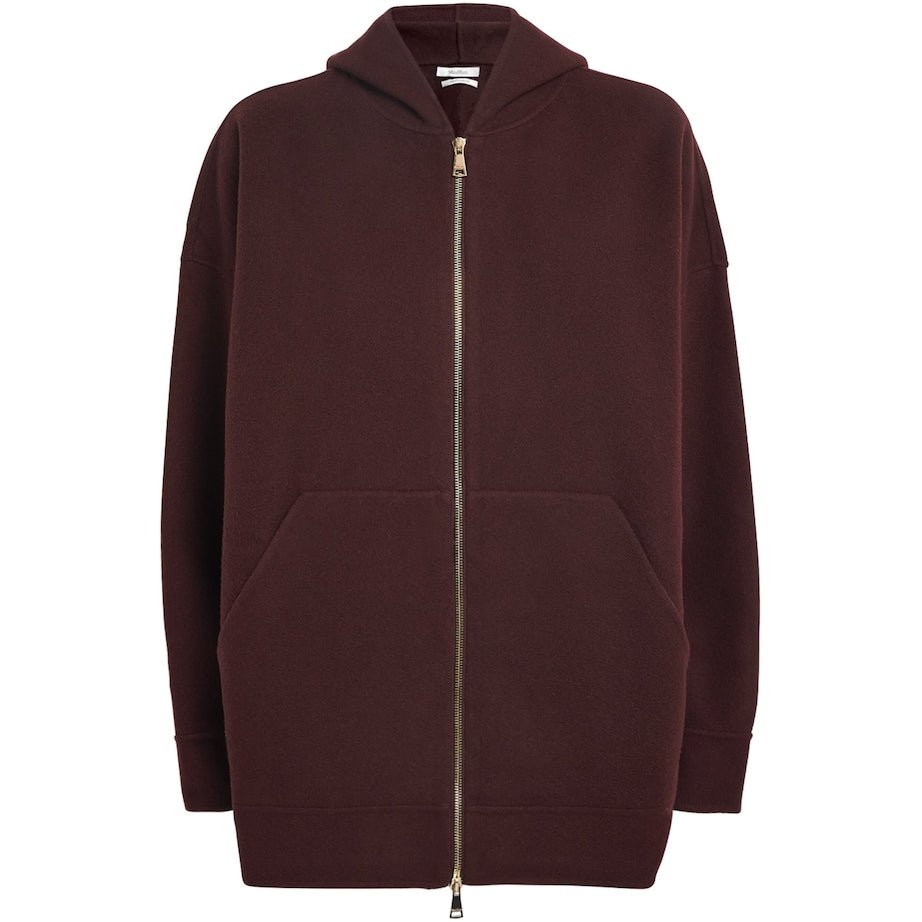 Wool-Blend Zip-Up Hoodie CHERRY