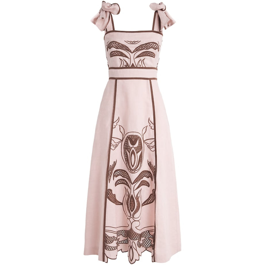 Linen Printed Ornella Midi Dress