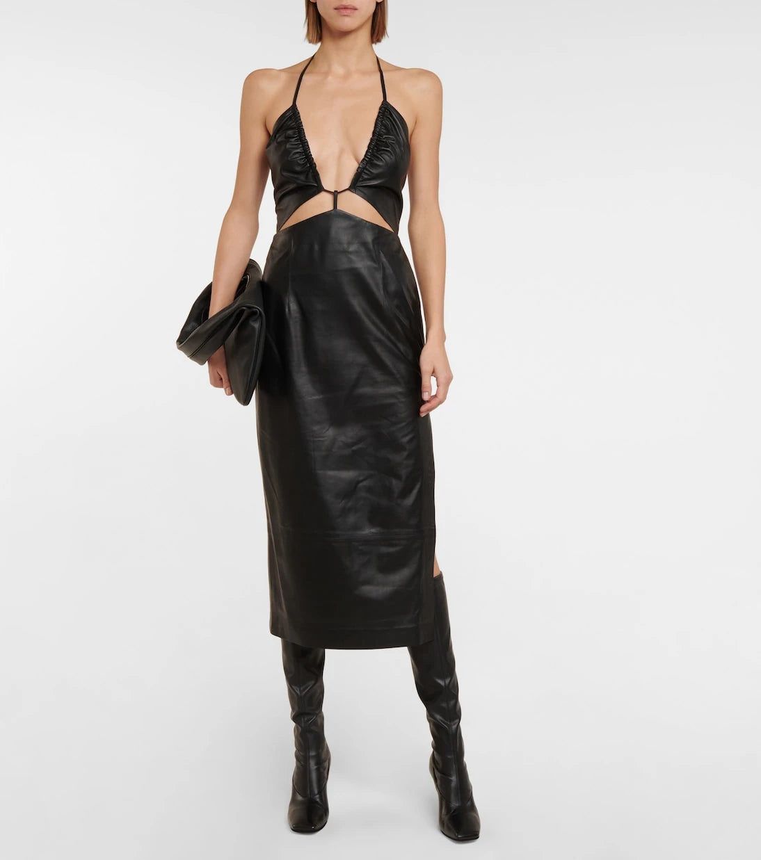 Zeynep Arçay - V-neck leather midi dress