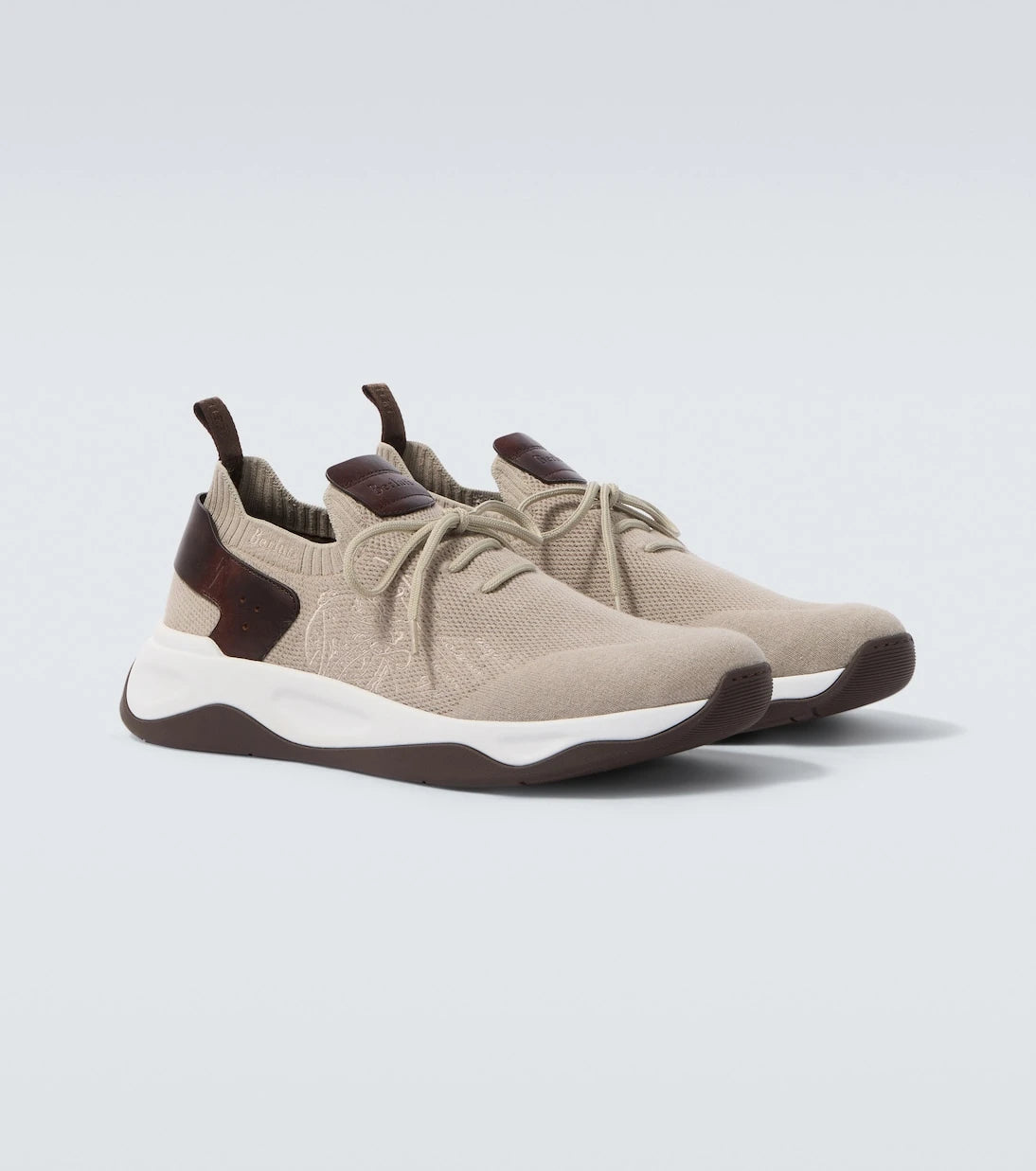 Berluti - Shadow leather-trimmed knitted sneakers