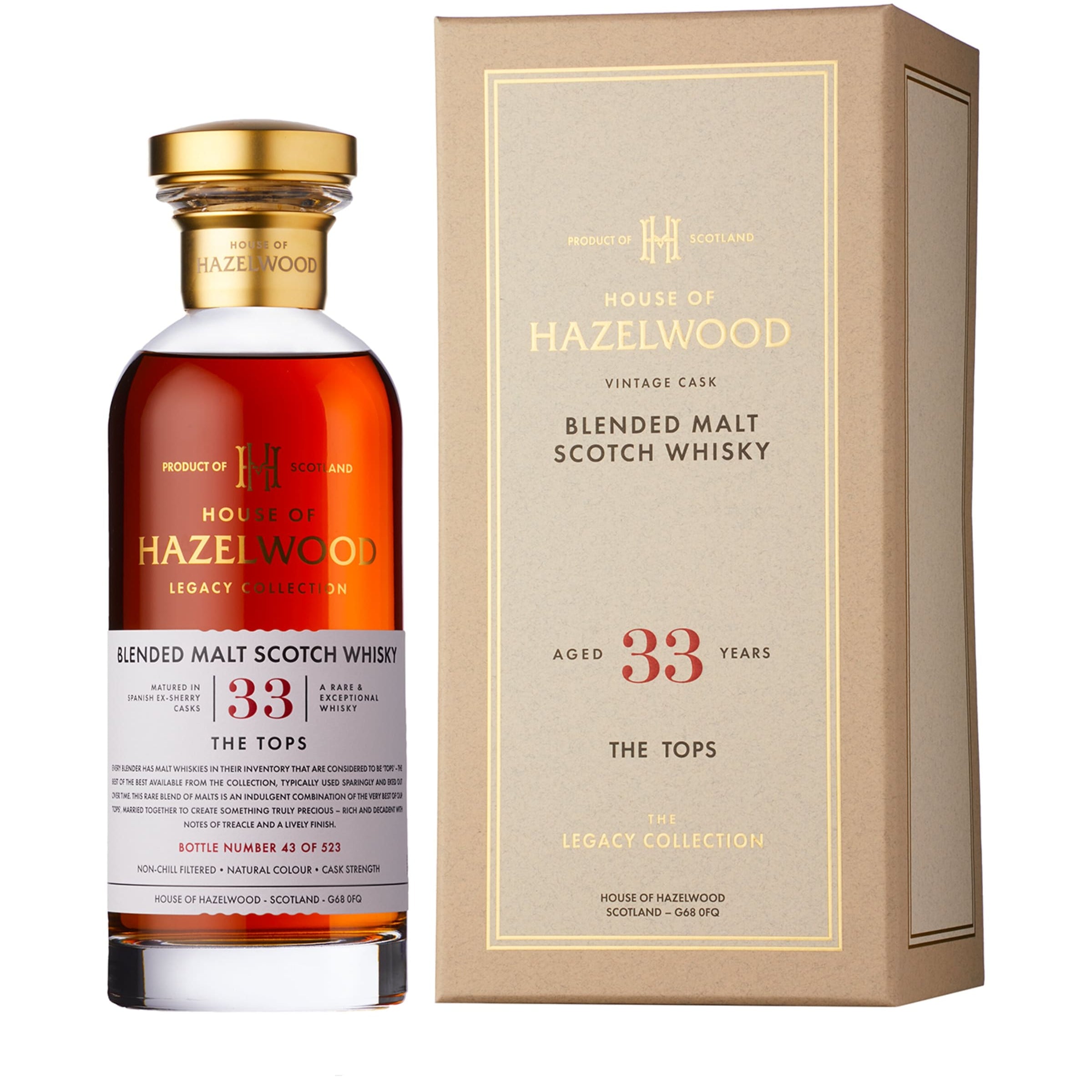 House of Hazelwood The Tops 33-Year-Old Speyside Blended Malt Scotch Whisky (70cl)