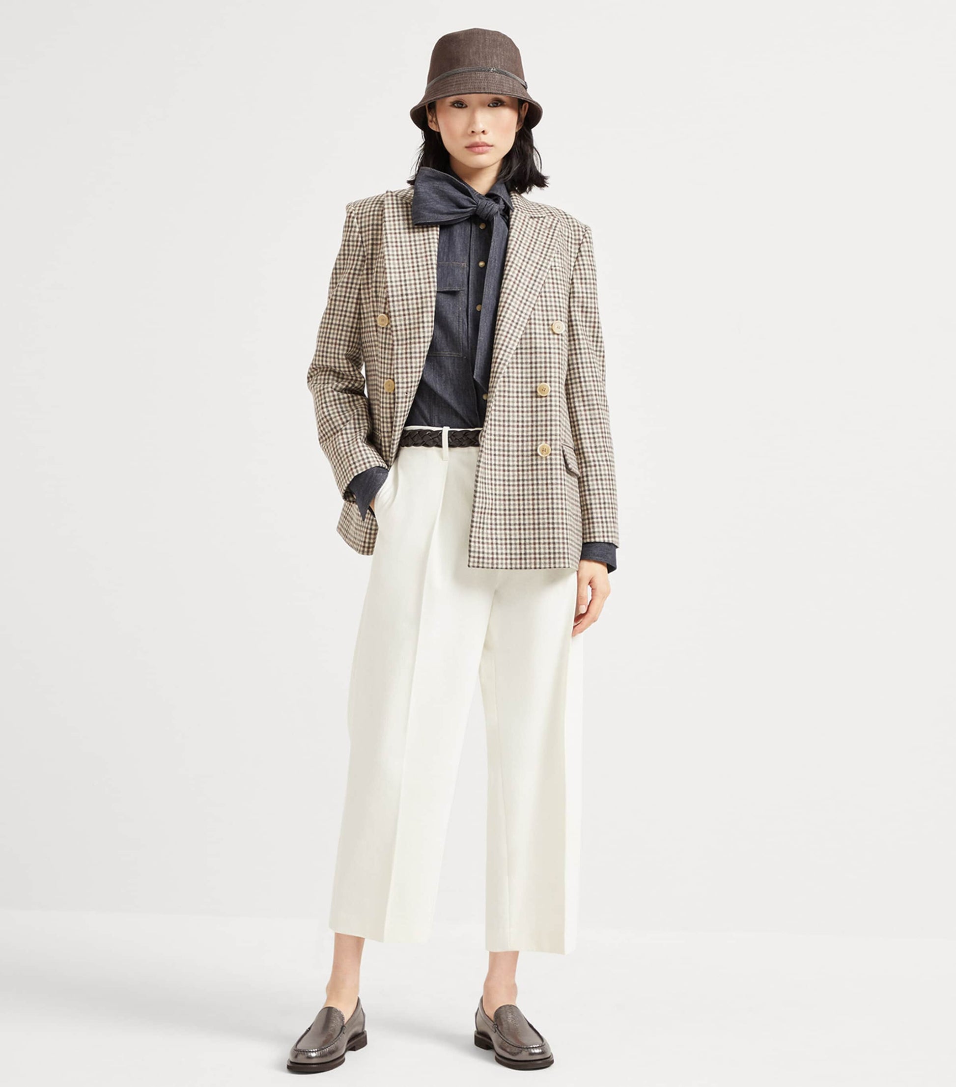 Brunello Cucinelli Blue Denim Pussybow Shirt