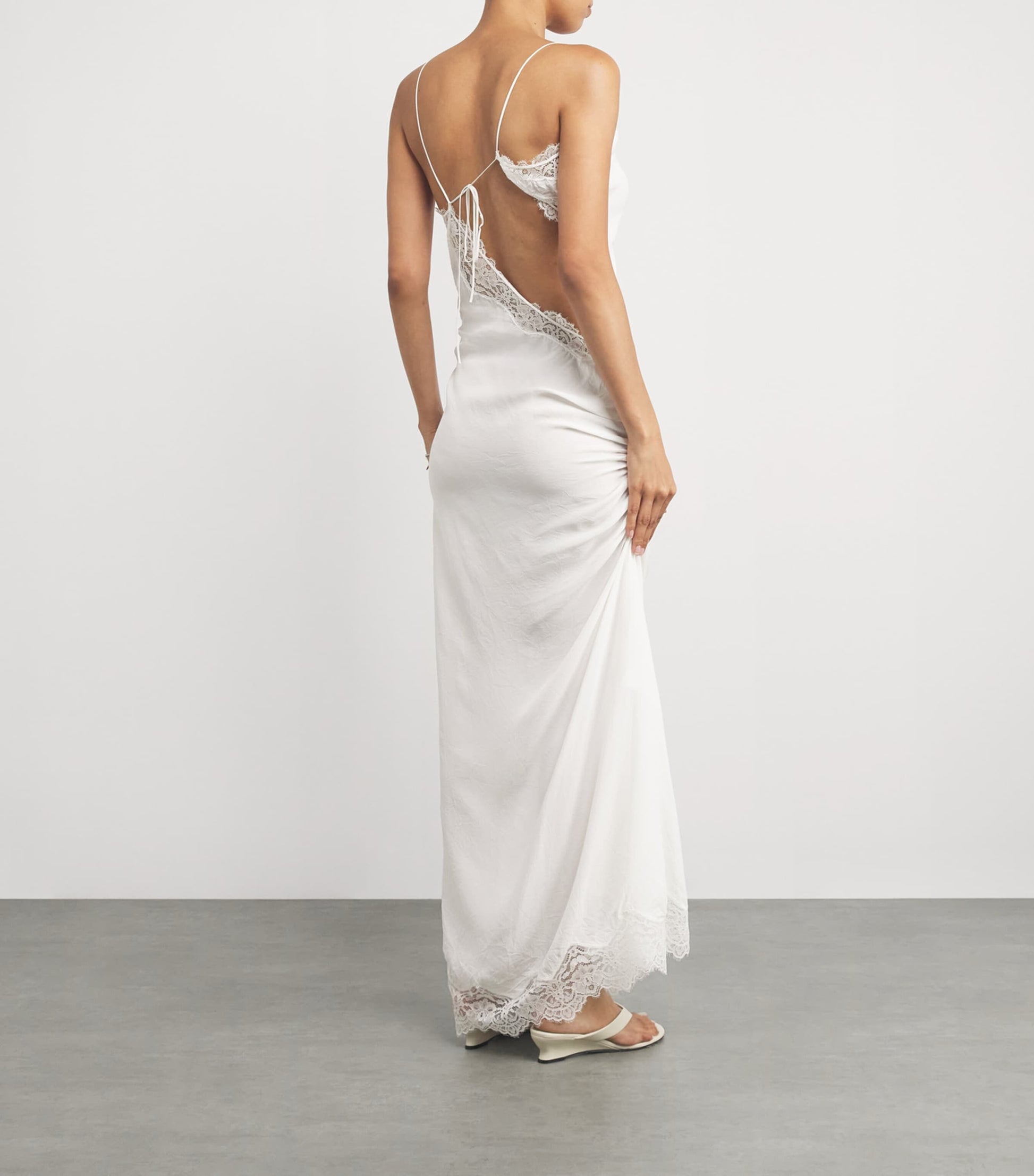 Lace Crimped Cami Maxi Dress WHITE