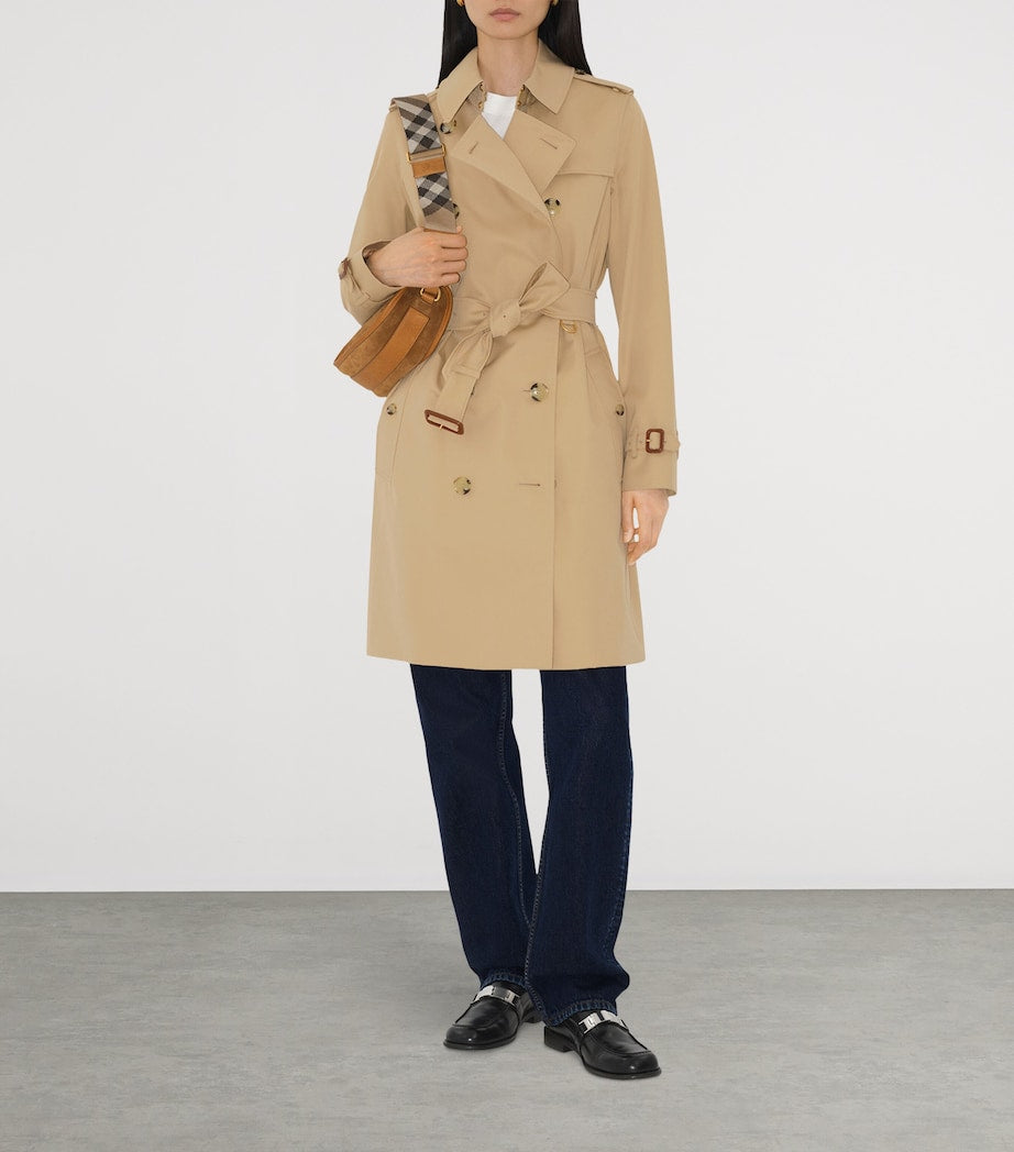 Burberry Beige Gabardine Mid-Length Kensington Heritage Trench Coat
