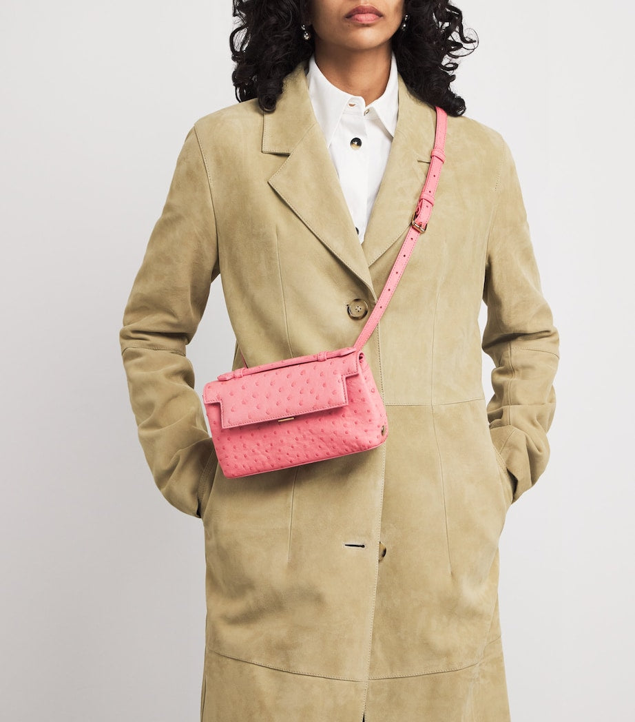 Analeena Pink Ostrich Leather Top-Handle Bag