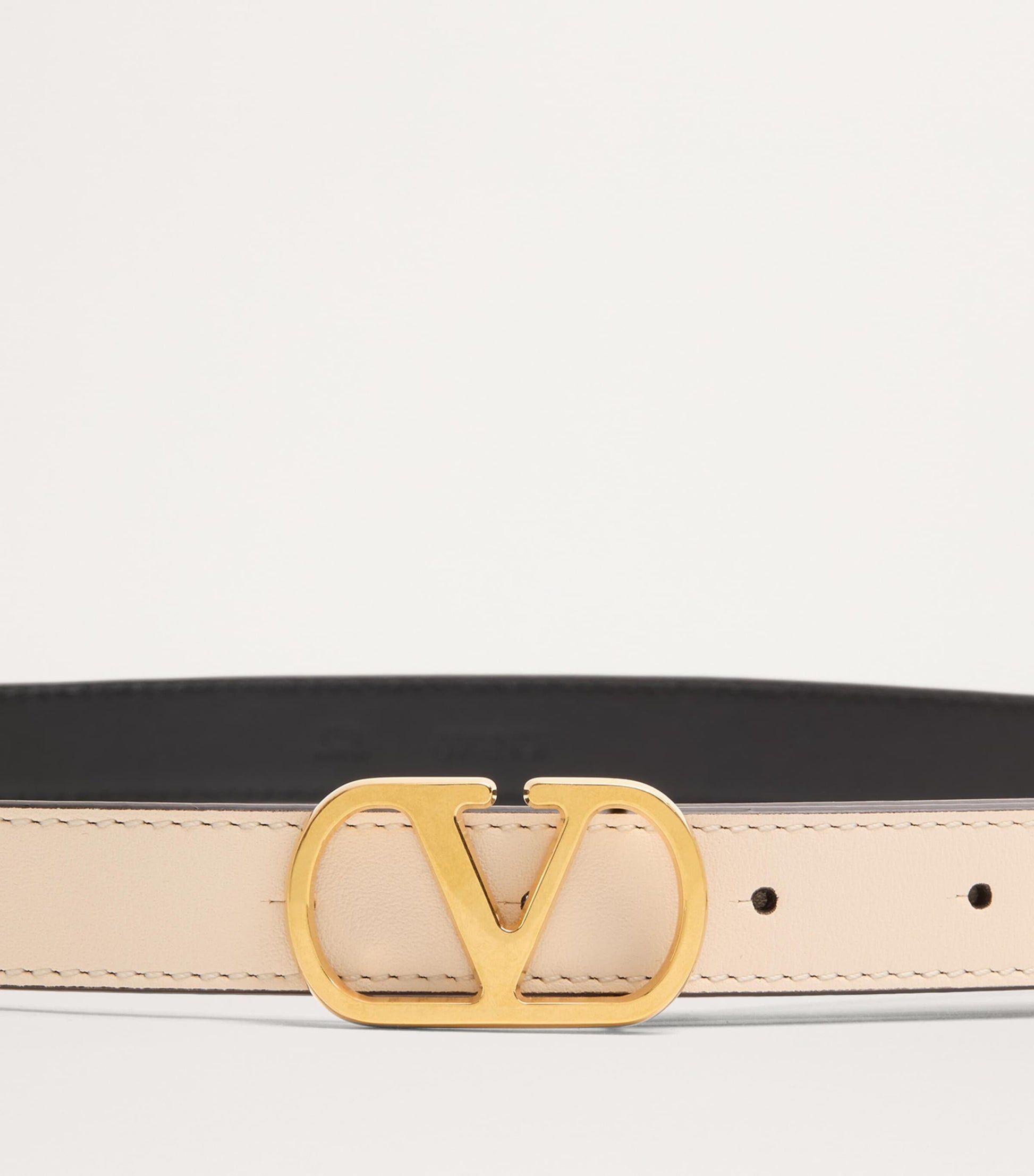 Ivory Leather VLogo Signature Belt