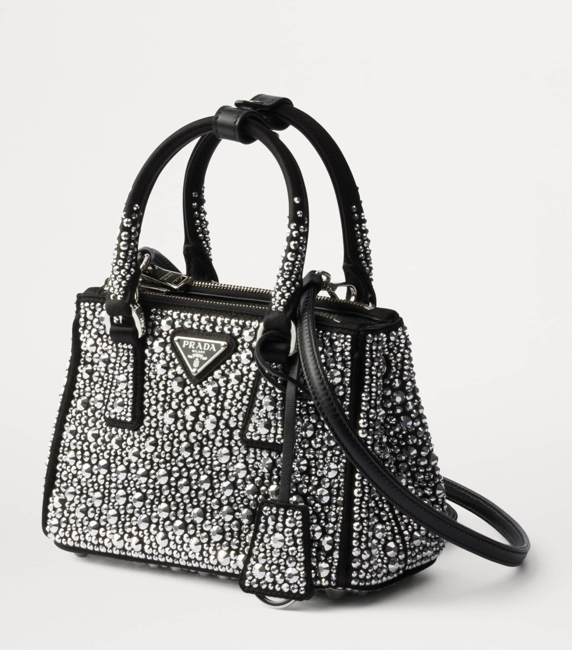 Metallic Micro Satin Crystal-Embellished Galleria Top-Handle Bag