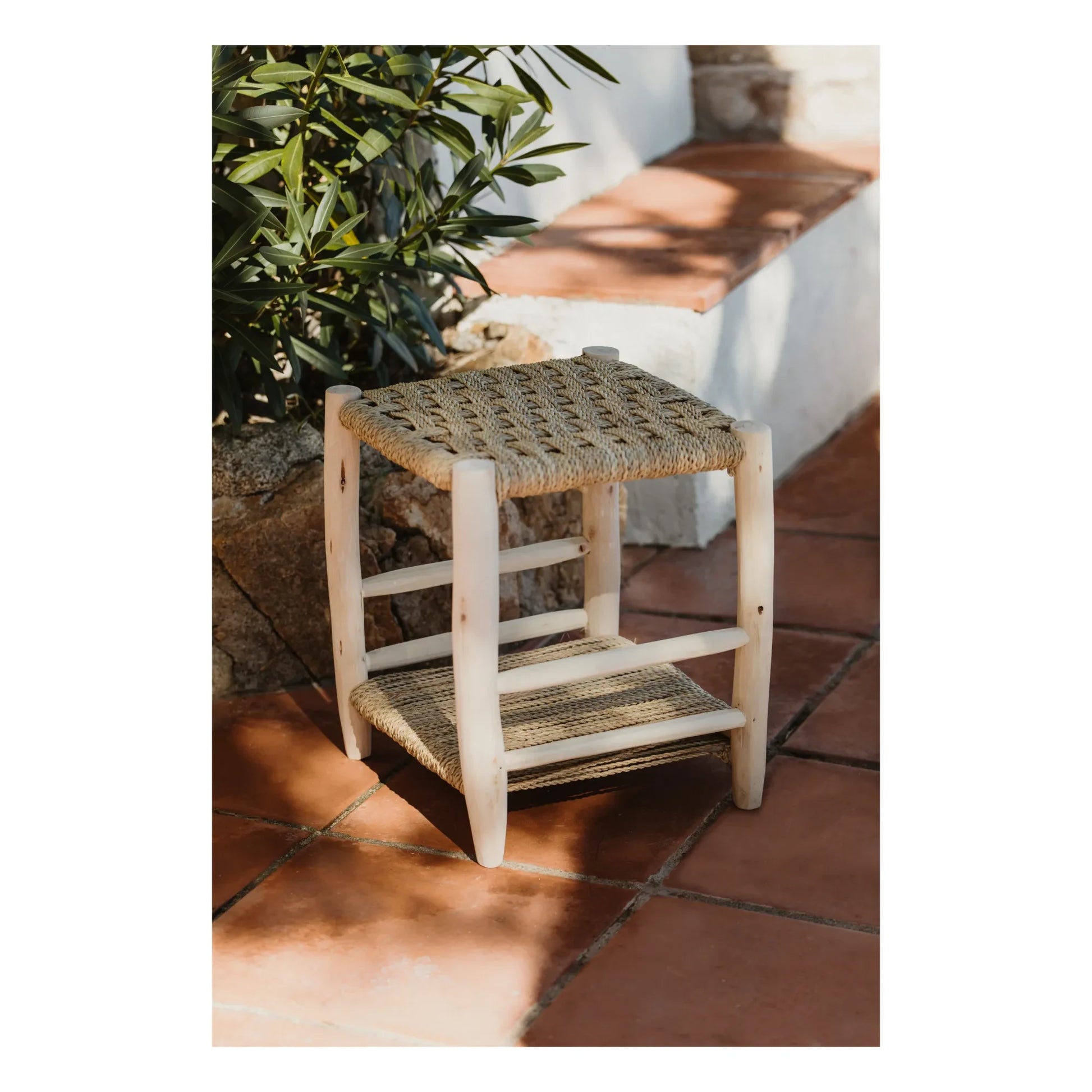 Cosydar - Palm Leaf and Raw Wood Bedside Table
