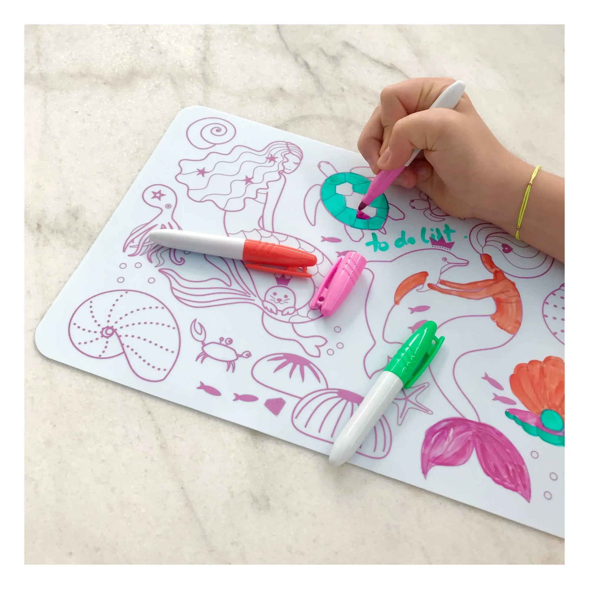 Superpetit - Mini reversible coloring placemat with 4 felt-tip pens - Sirène