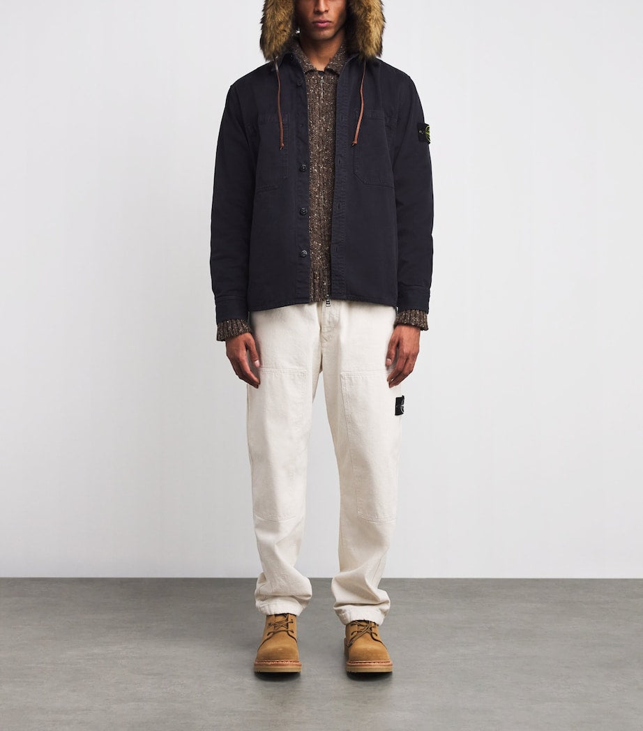 Stone Island Blue Organic Cotton Panama 'OLD' Effect Overshirt