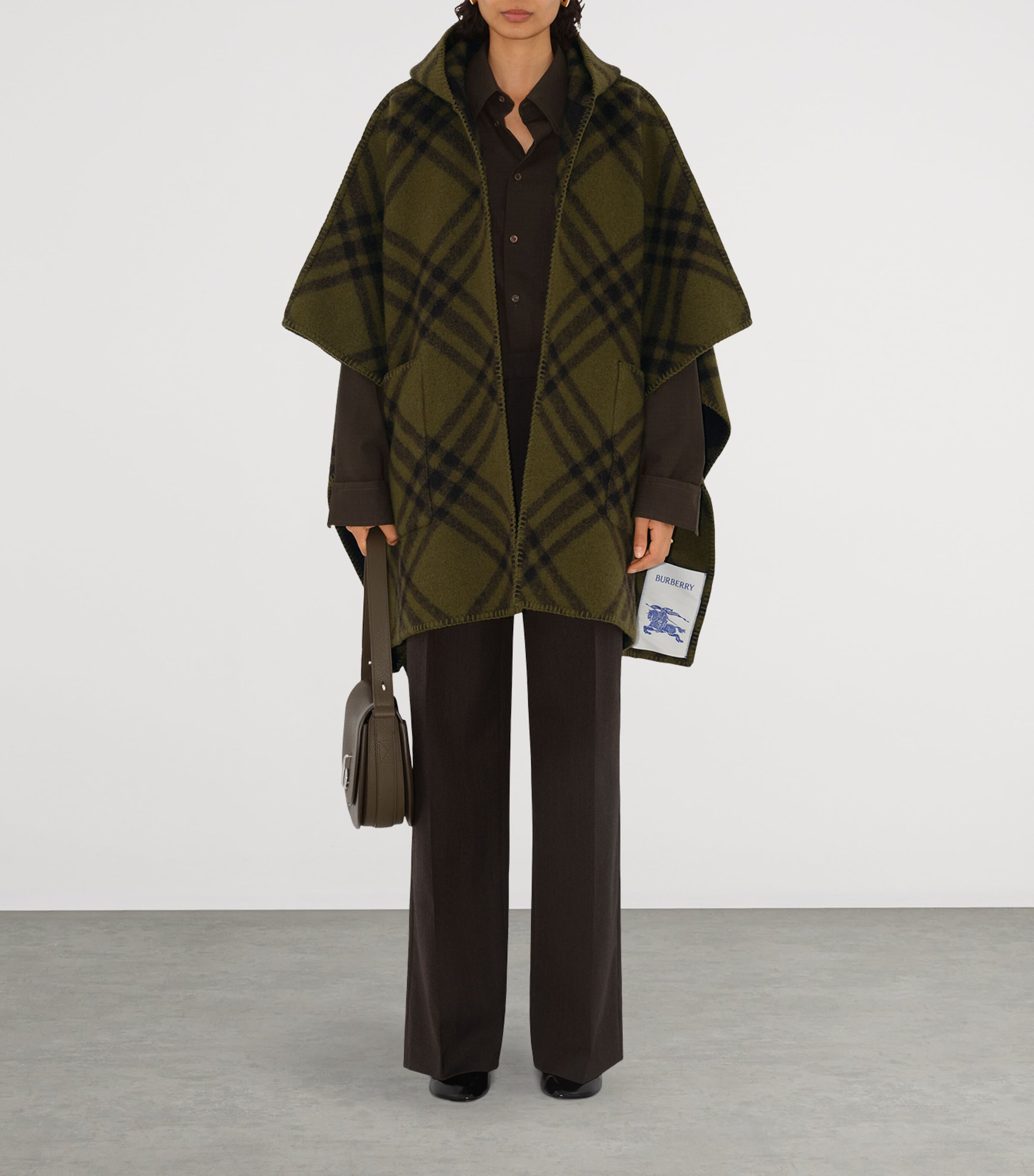 Burberry Beige Reversible Wool Check Hooded Cape