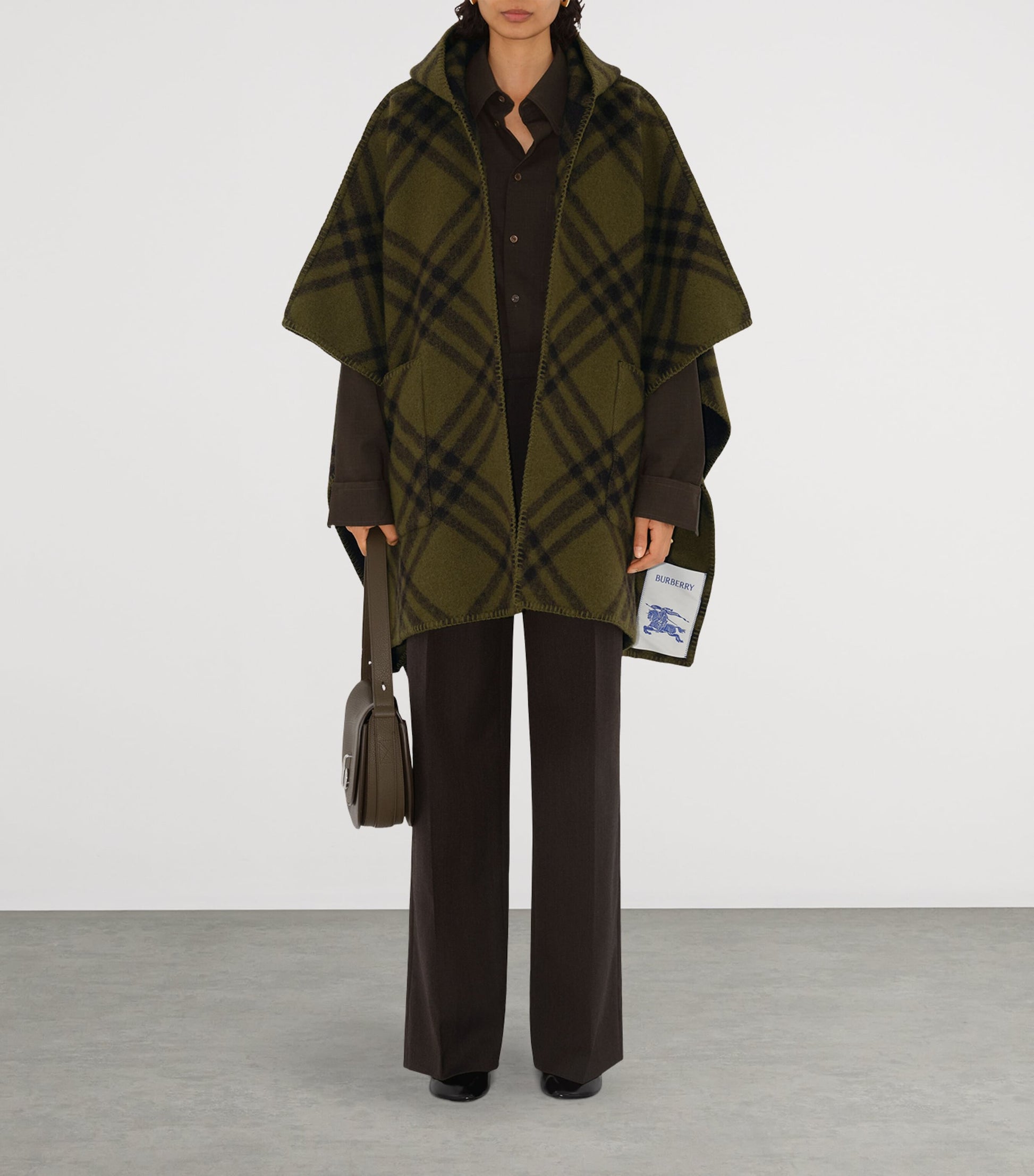 Burberry Beige Reversible Wool Check Hooded Cape