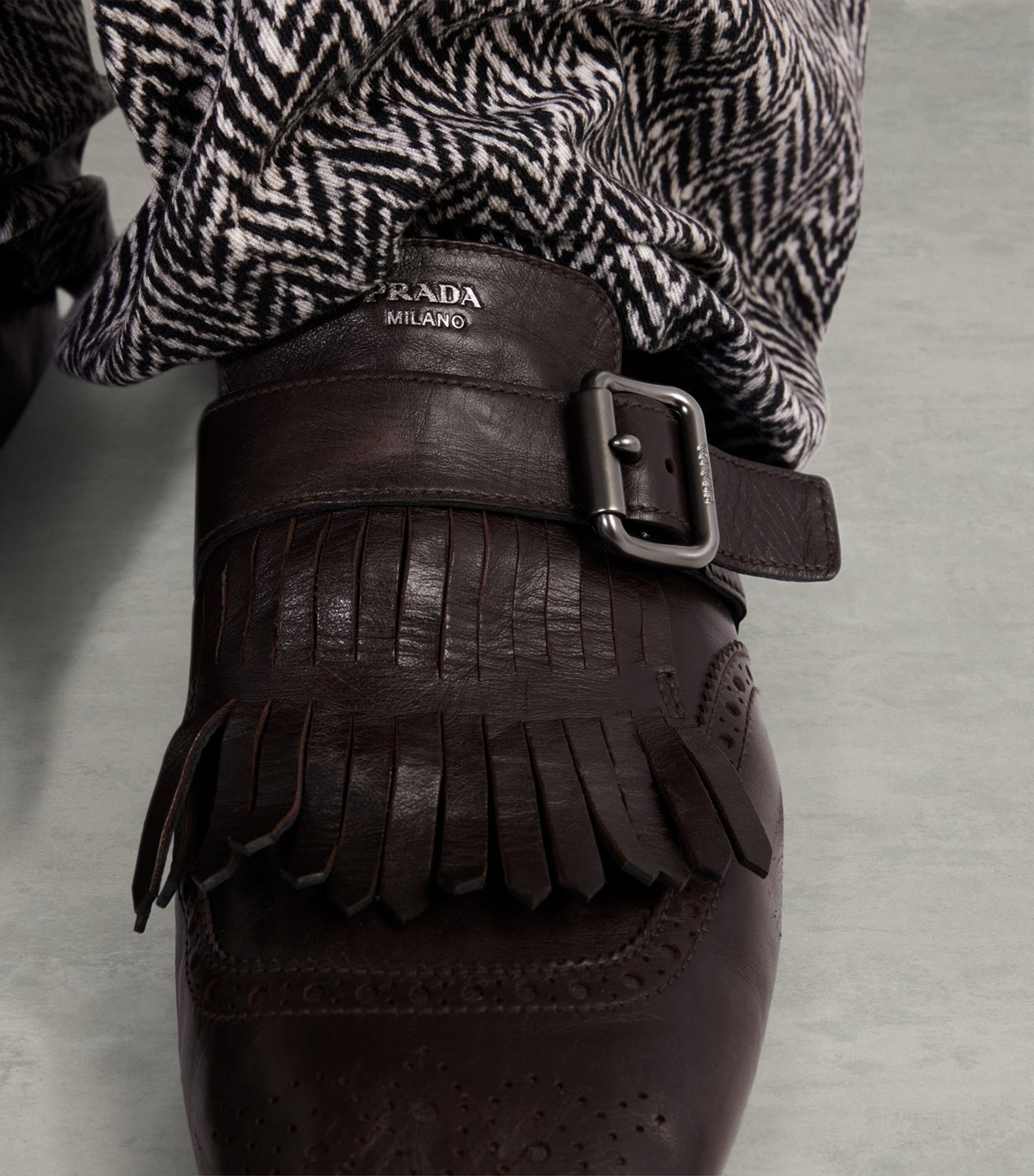 Calf Leather Fringed Monk-Strap Shoes