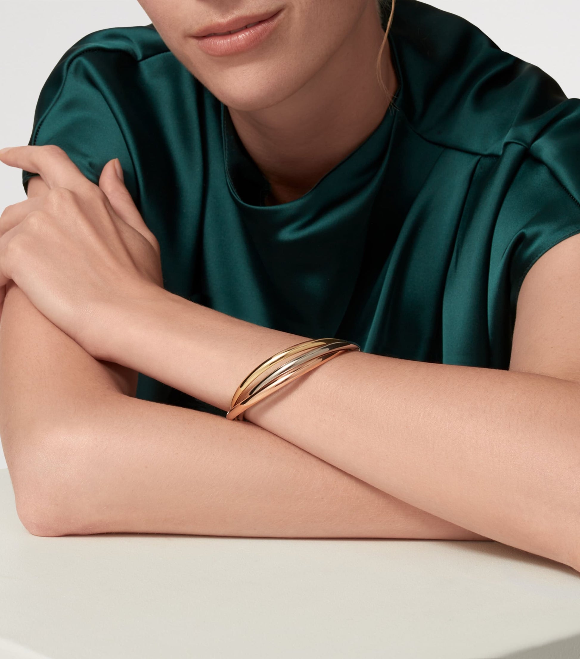 Large White, Rose and Yellow Gold Trinity Bracelet