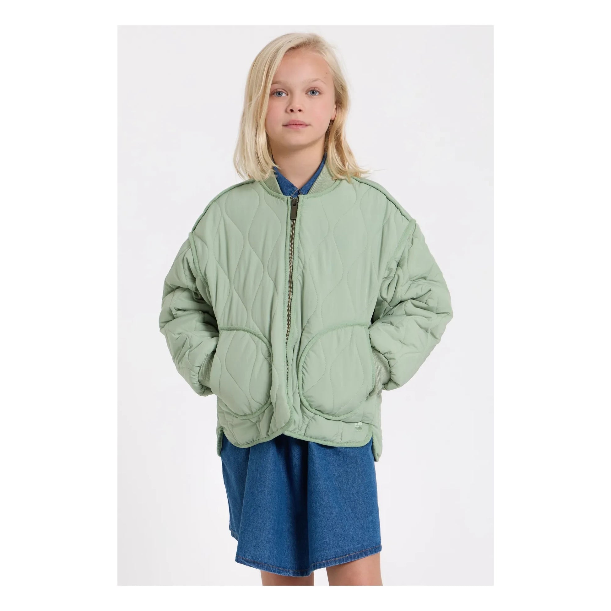 Hundred Pieces - Fuzzy Quilted Bomber | Sage
