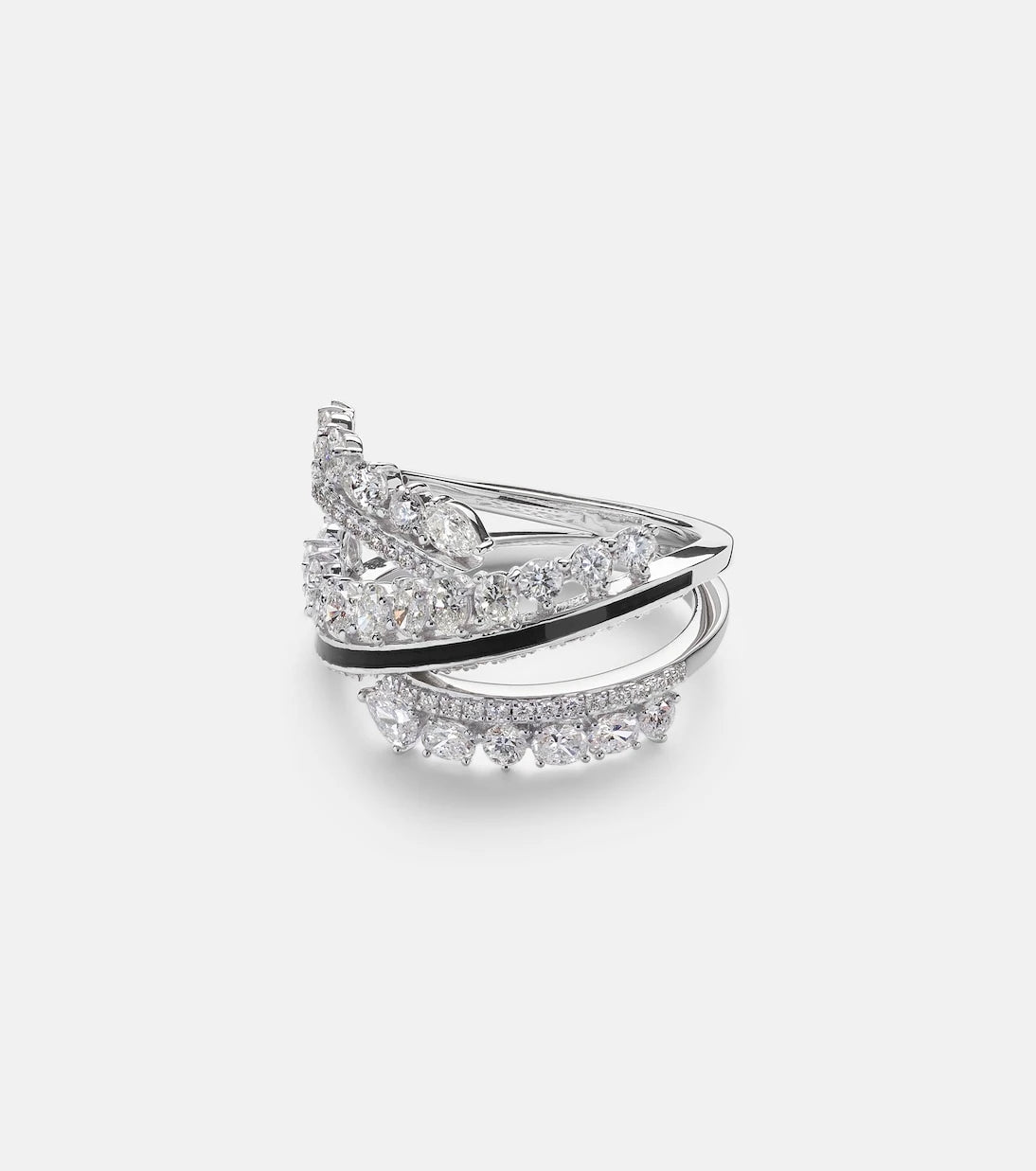 Kamyen - Twist 18kt white gold and enamel ring with diamonds