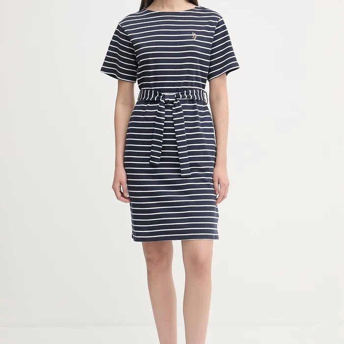 U.S. Polo Assn. Pamuk Elbise BOAT NECK BOXY SLEEVE STRIPE MIDI