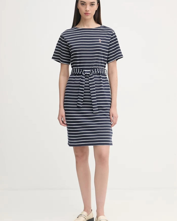 U.S. Polo Assn. Pamuk Elbise BOAT NECK BOXY SLEEVE STRIPE MIDI